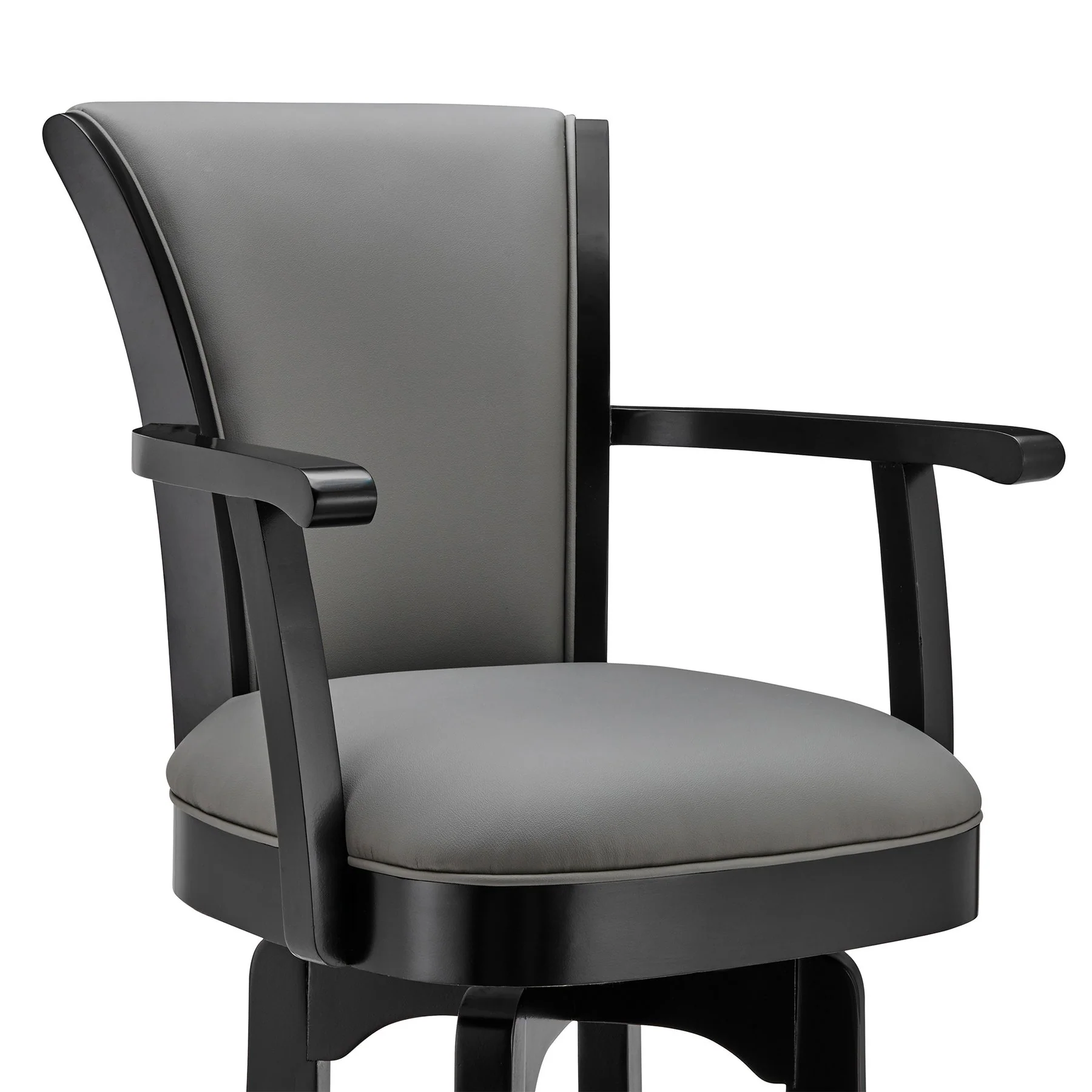 Raleigh 26" Counter Height Swivel Gray Faux Leather and Black Wood Arm Bar Stool - Image 4
