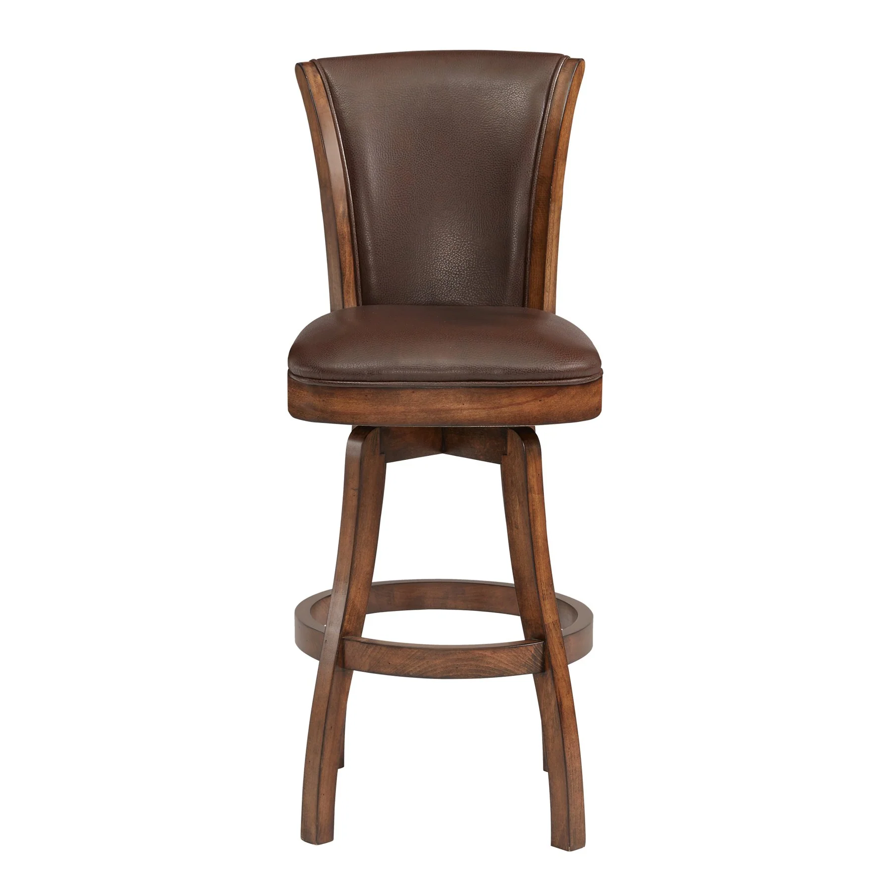 Raleigh 26" Counter Height Swivel Wood Barstool in Chestnut Finish and Kahlua Faux Leather - Image 2