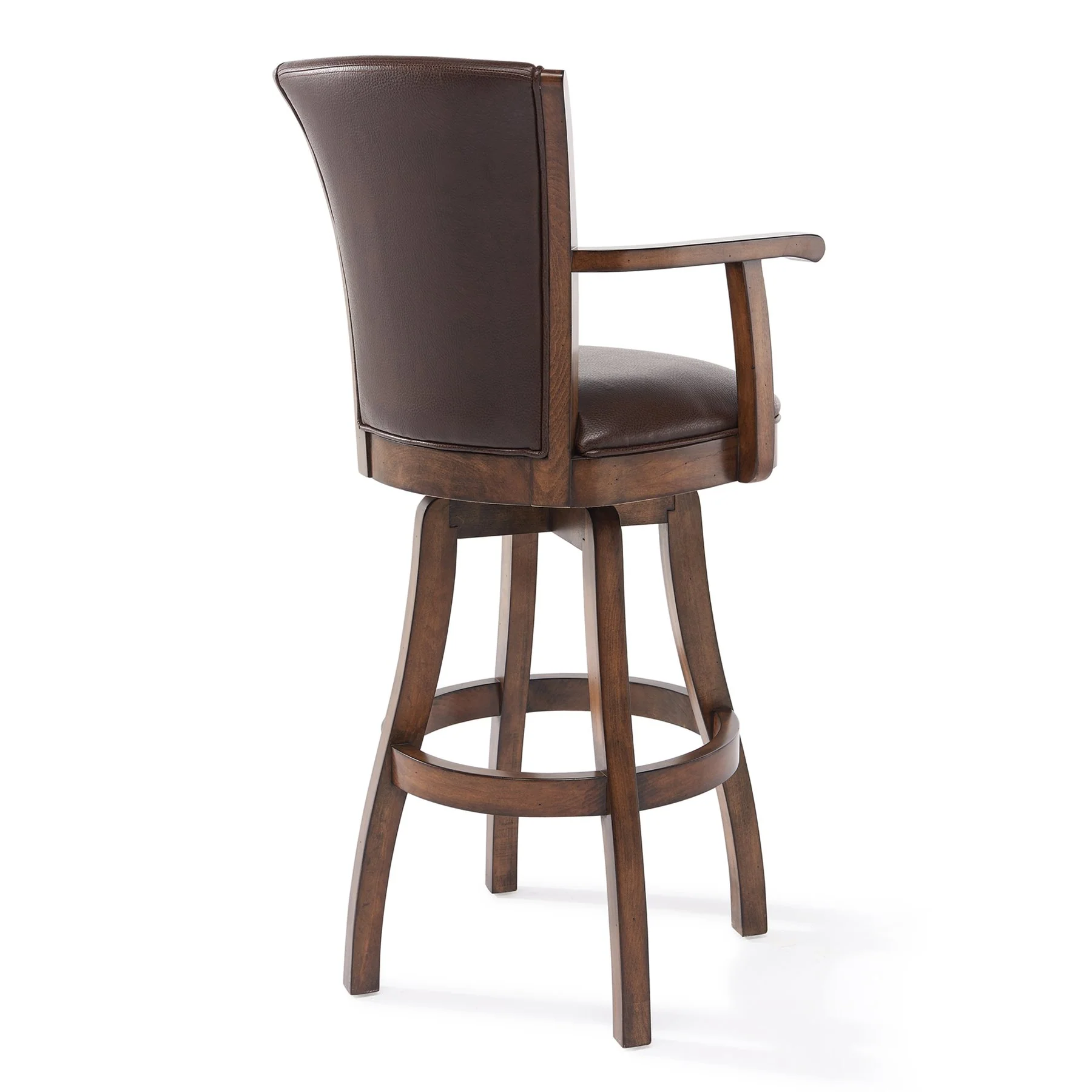Raleigh 30" Bar Height Swivel Kahlua Faux Leather and Chestnut Wood Arm Bar Stool - Image 3