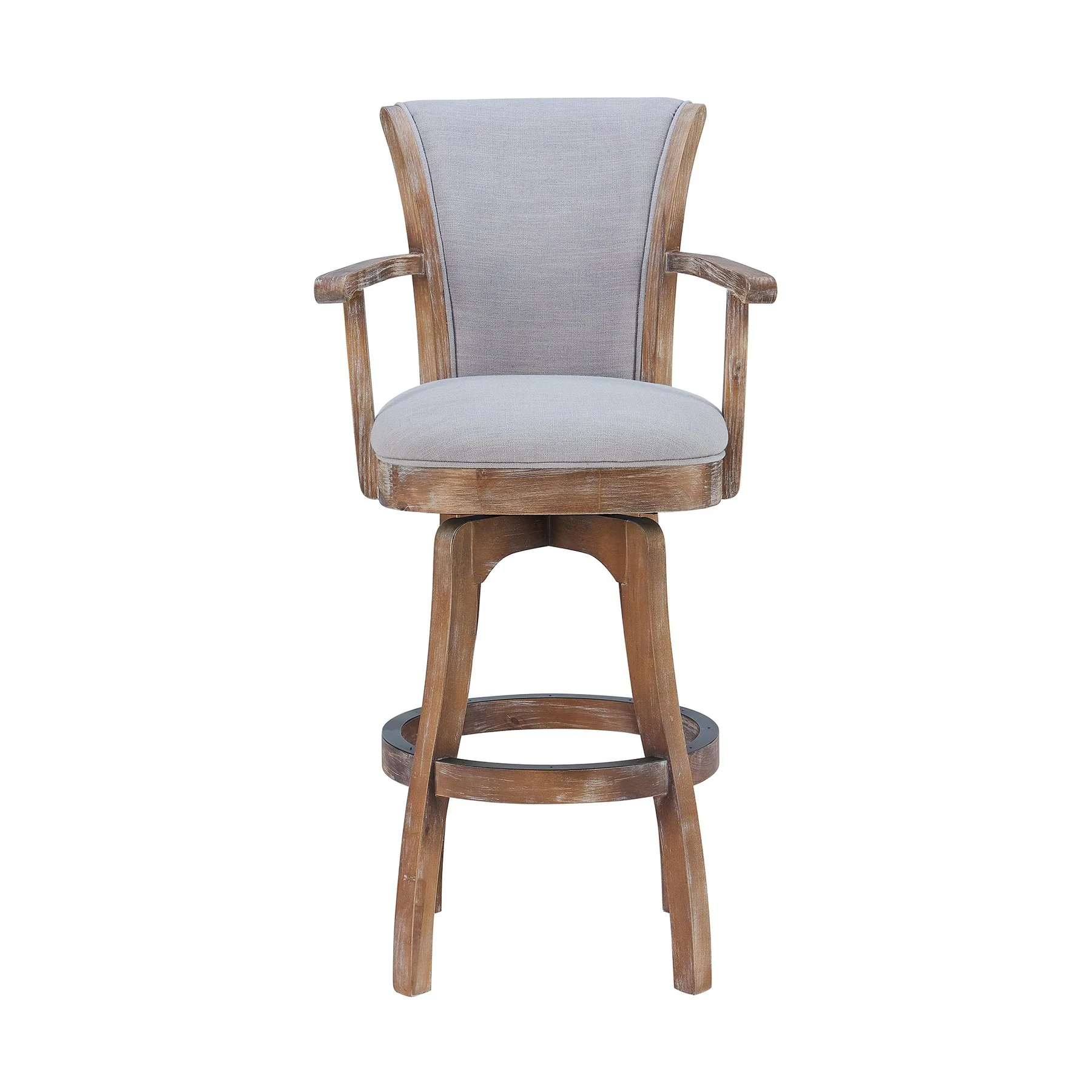 Raleigh Arm 26" Counter Height Swivel Barstool in Distressed Oak Finish and Putty Ivory Linen - Image 2
