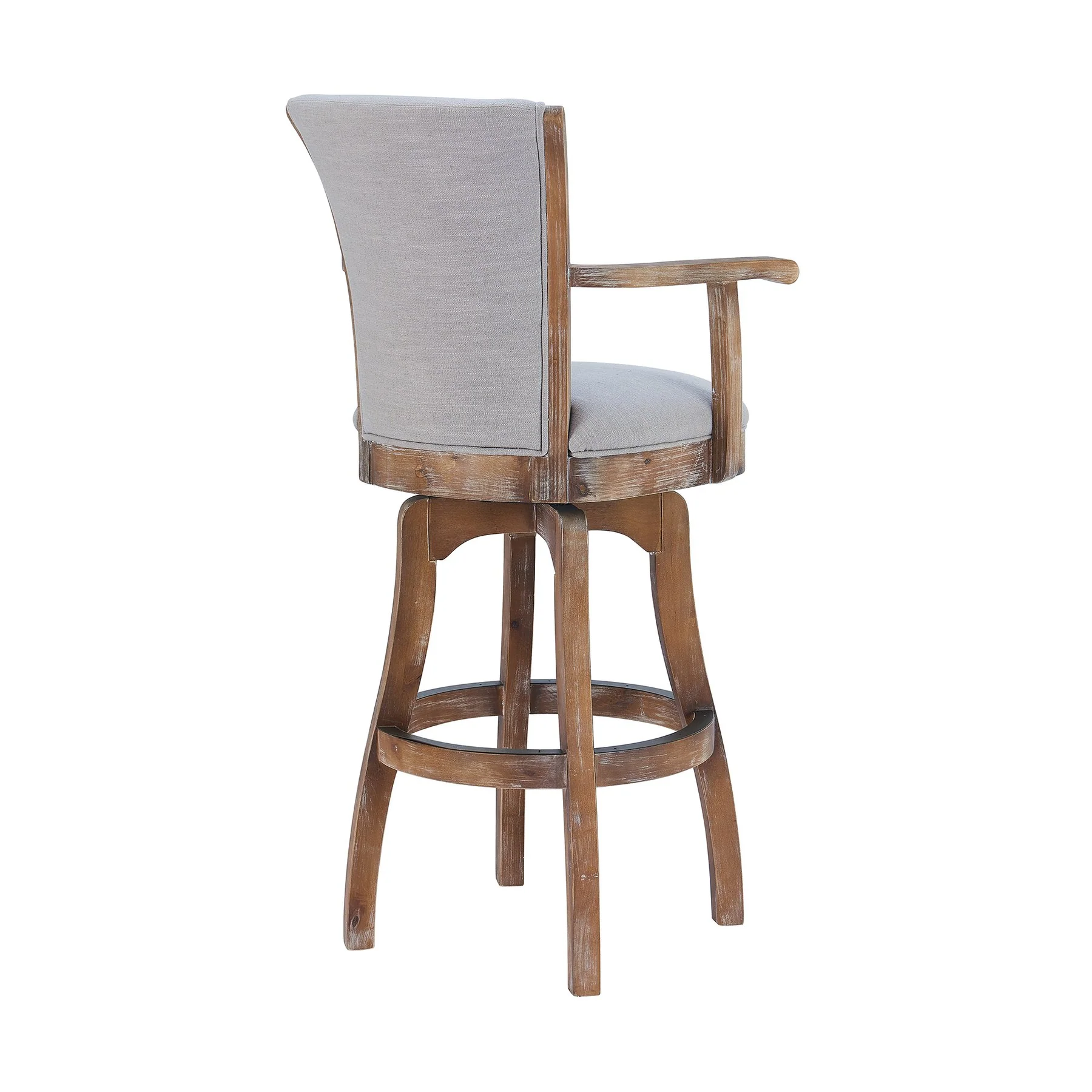 Raleigh Arm 26" Counter Height Swivel Barstool in Distressed Oak Finish and Putty Ivory Linen - Image 3