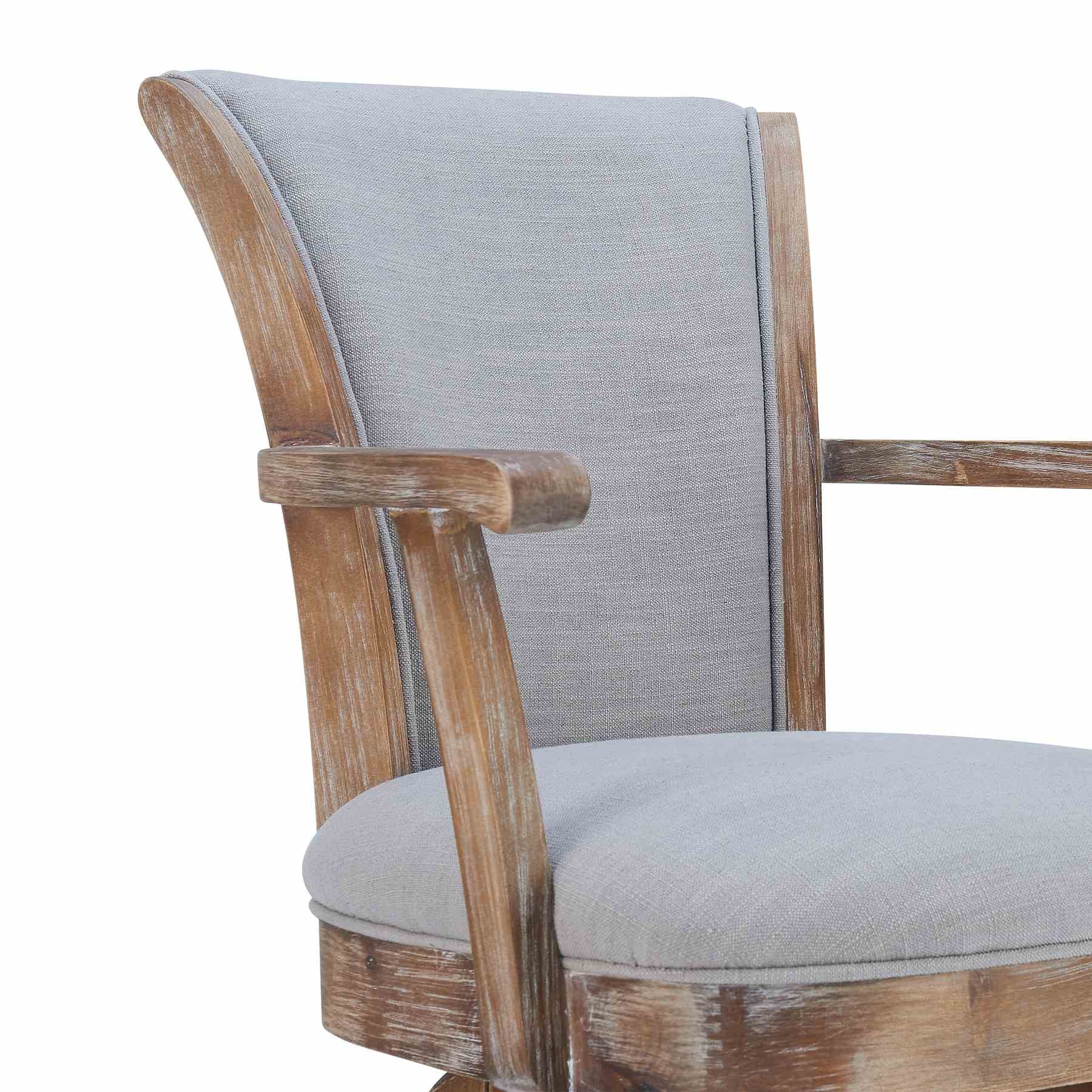 Raleigh Arm 26" Counter Height Swivel Barstool in Distressed Oak Finish and Putty Ivory Linen - Image 4