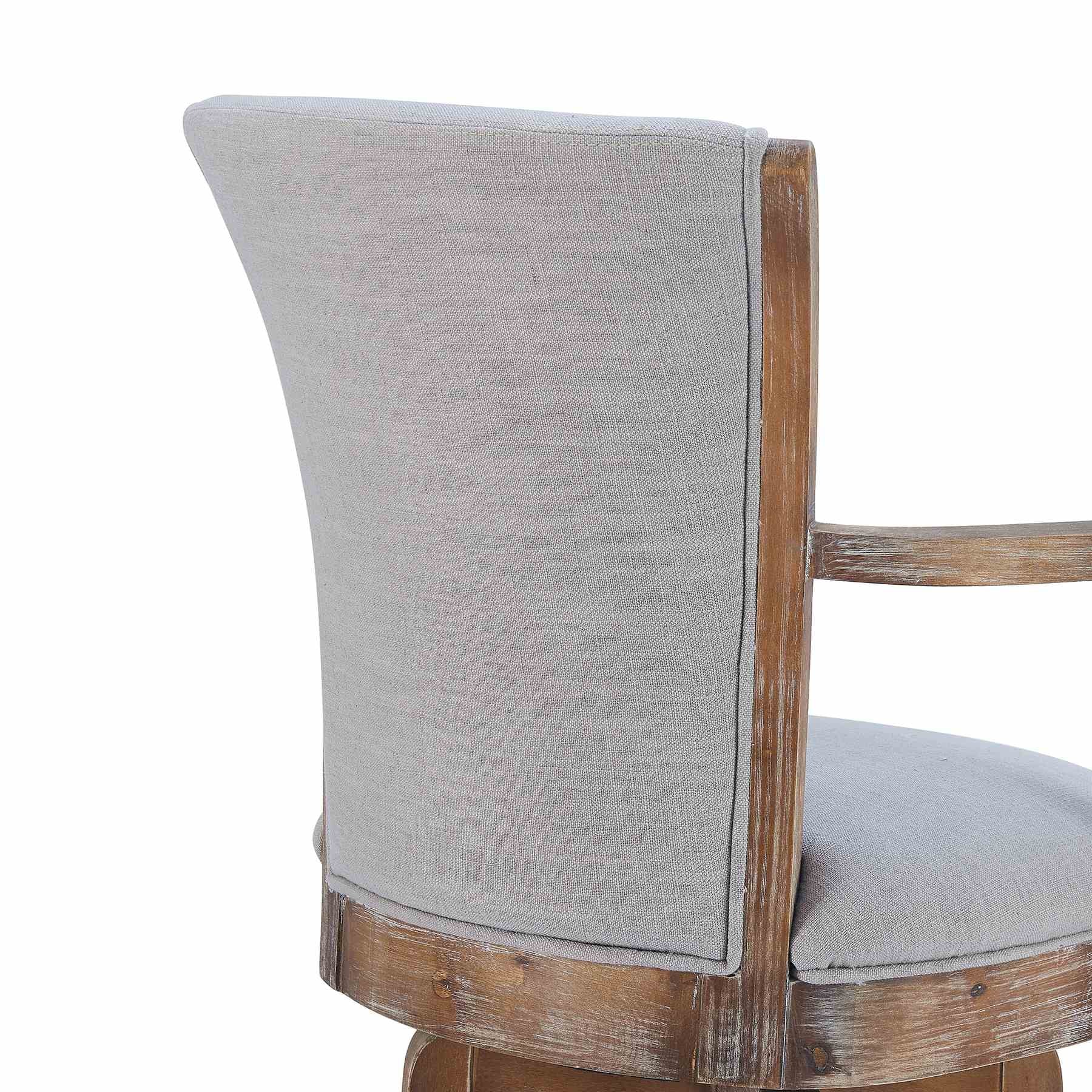 Raleigh Arm 26" Counter Height Swivel Barstool in Distressed Oak Finish and Putty Ivory Linen - Image 5