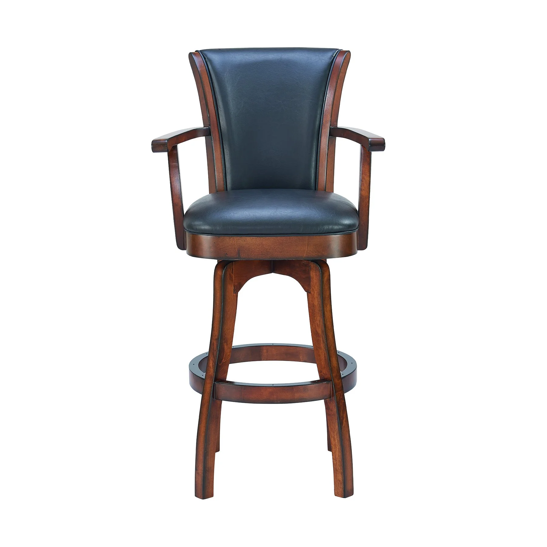 Raleigh Arm 26" Counter Height Swivel Barstool in Rustic Cordovan Finish and Brown Bonded Leather - Image 2