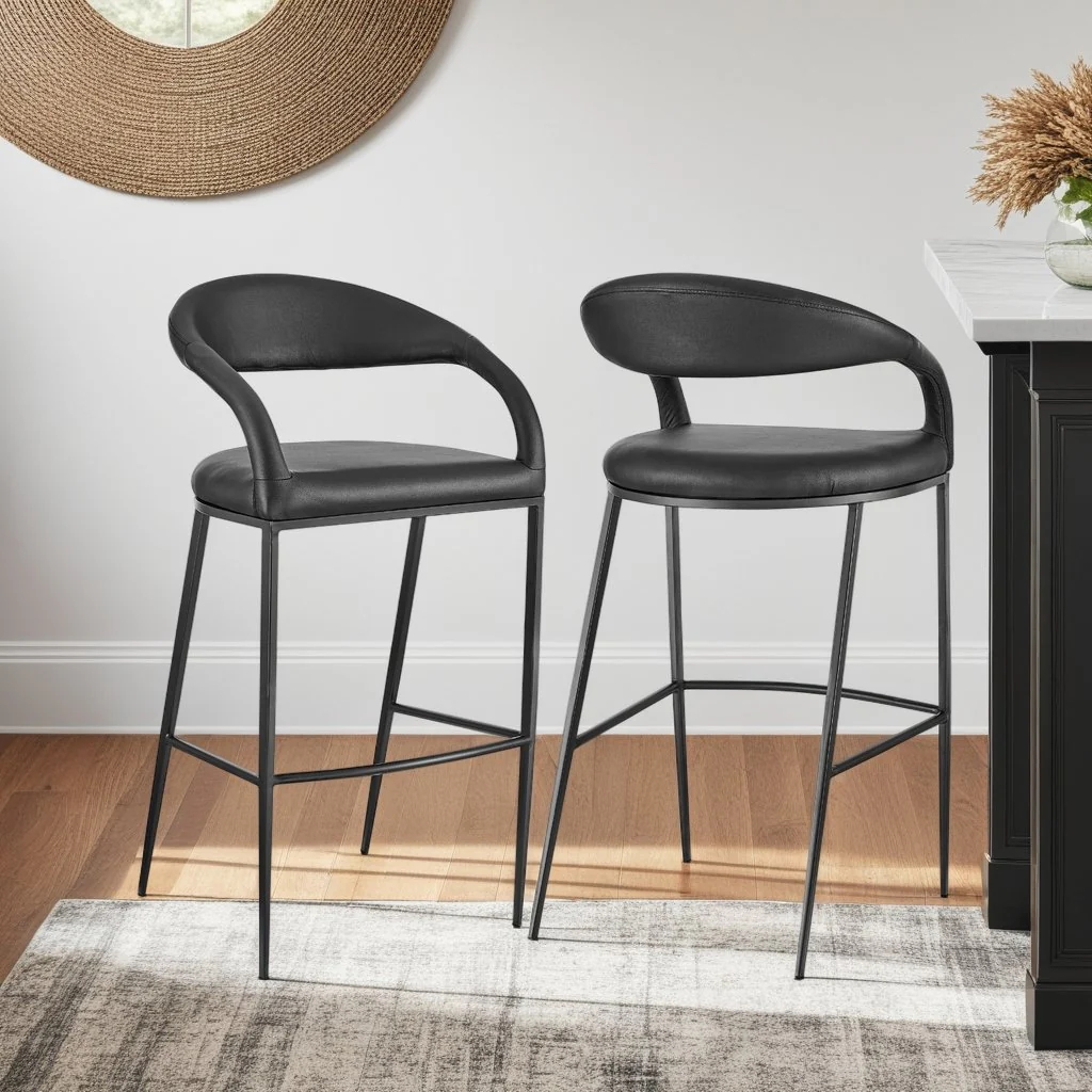 Ramona 26" Counter Stool with Matte Black Iron and Black Faux Leather - Image 10