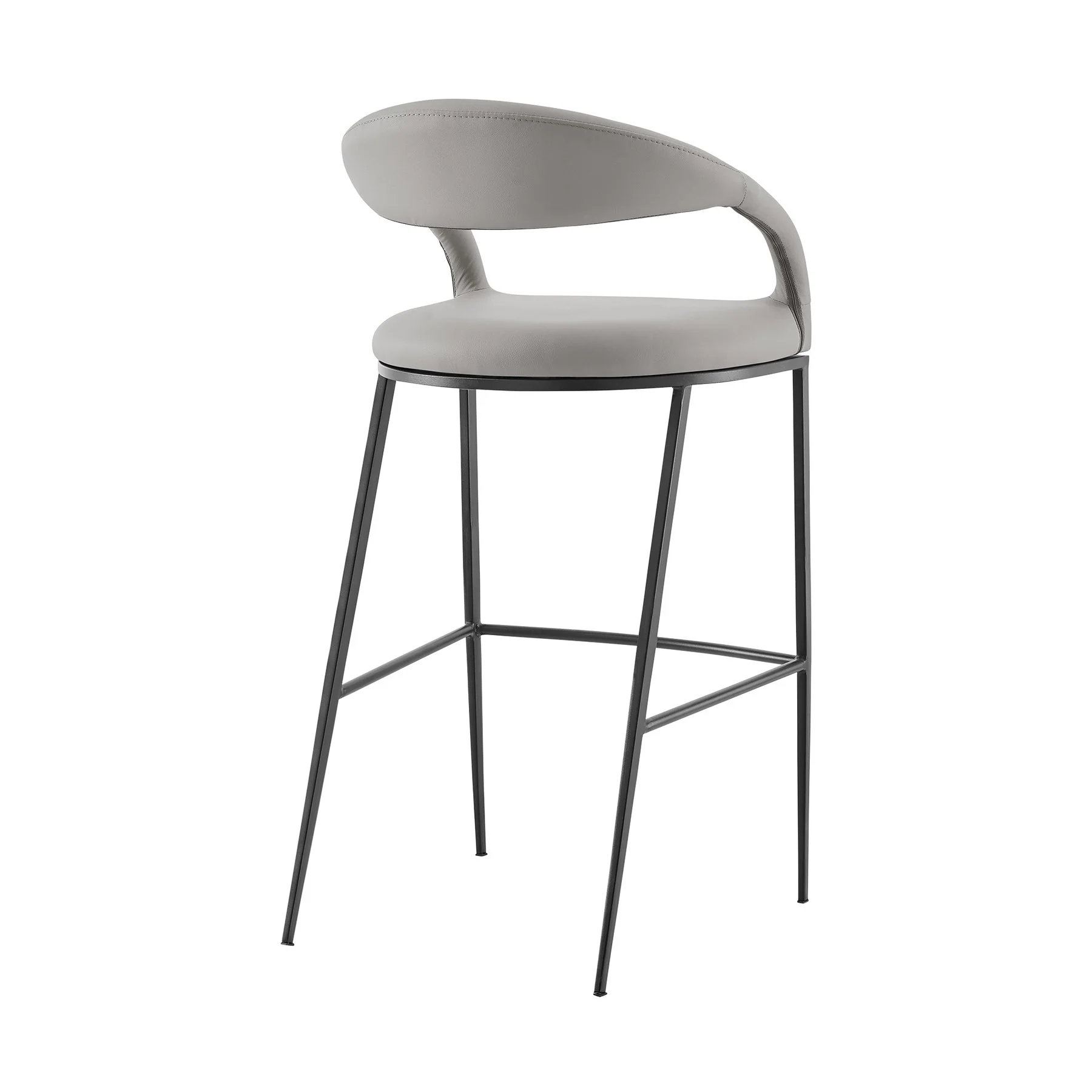 Ramona 26" Counter Stool with Matte Black Iron and Light Gray Leather - Image 3