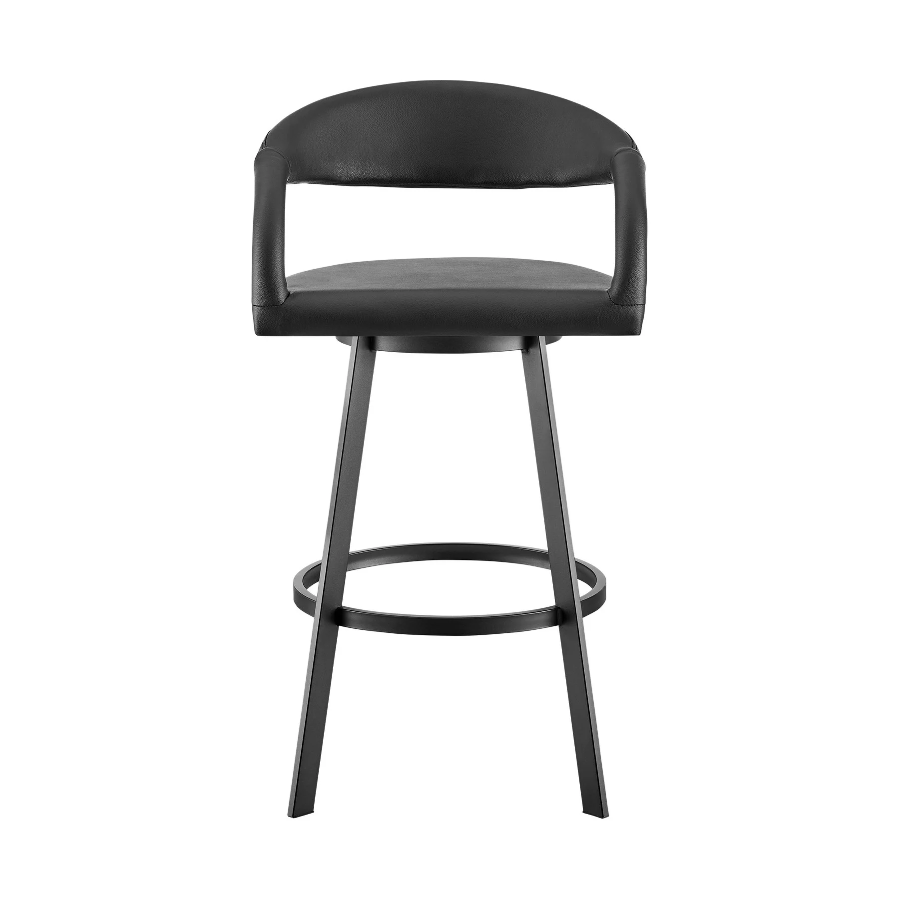 Ramona 26" Swivel Counter Stool with Matte Black Iron and Black Faux Leather - Image 2