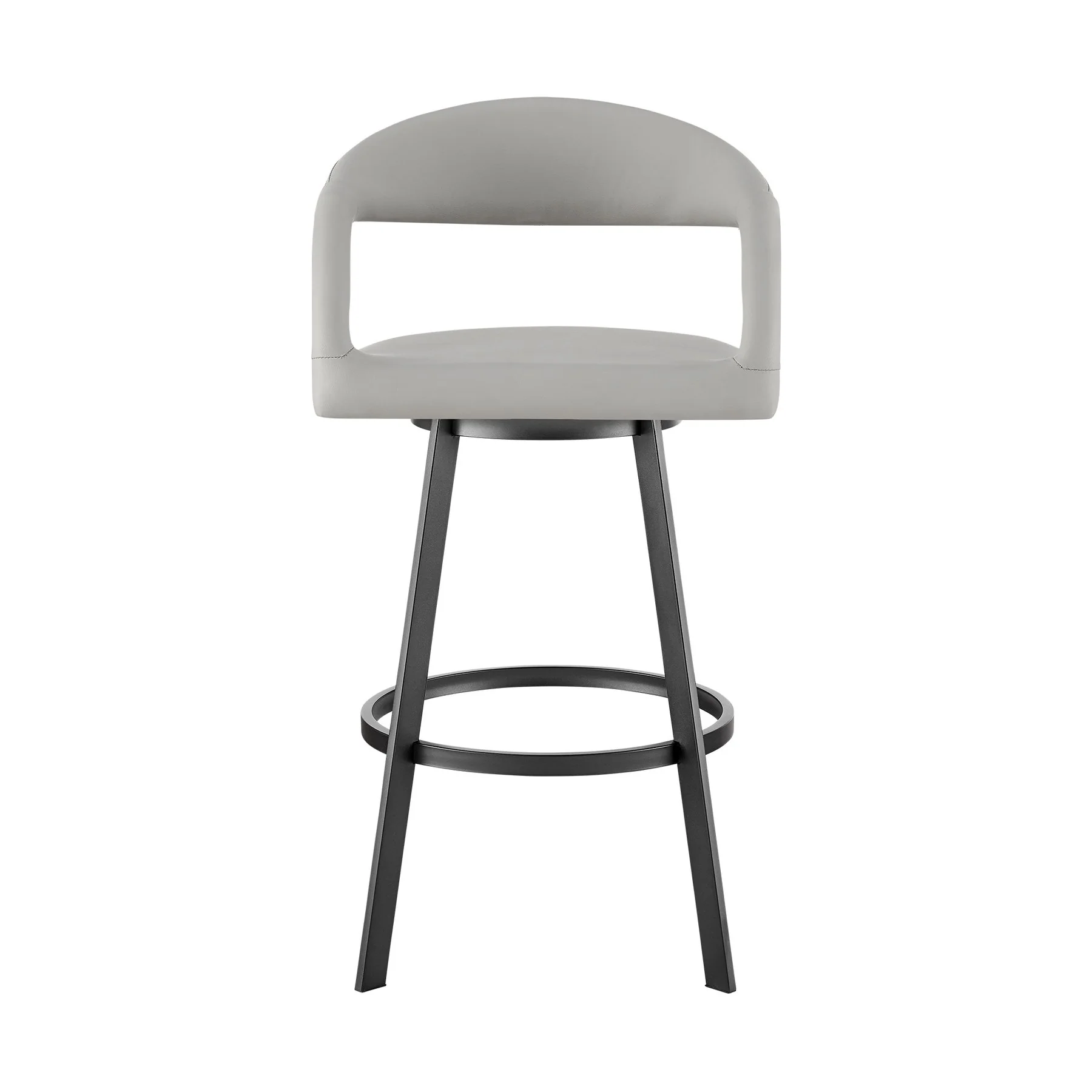 Ramona 26" Swivel Counter Stool with Matte Black Iron and Light Gray Faux Leather - Image 2