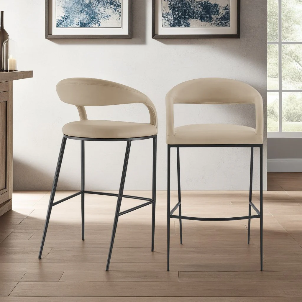 Ramona 30" Bar Stool with Matte Black Iron and Beige Faux Leather - Image 10