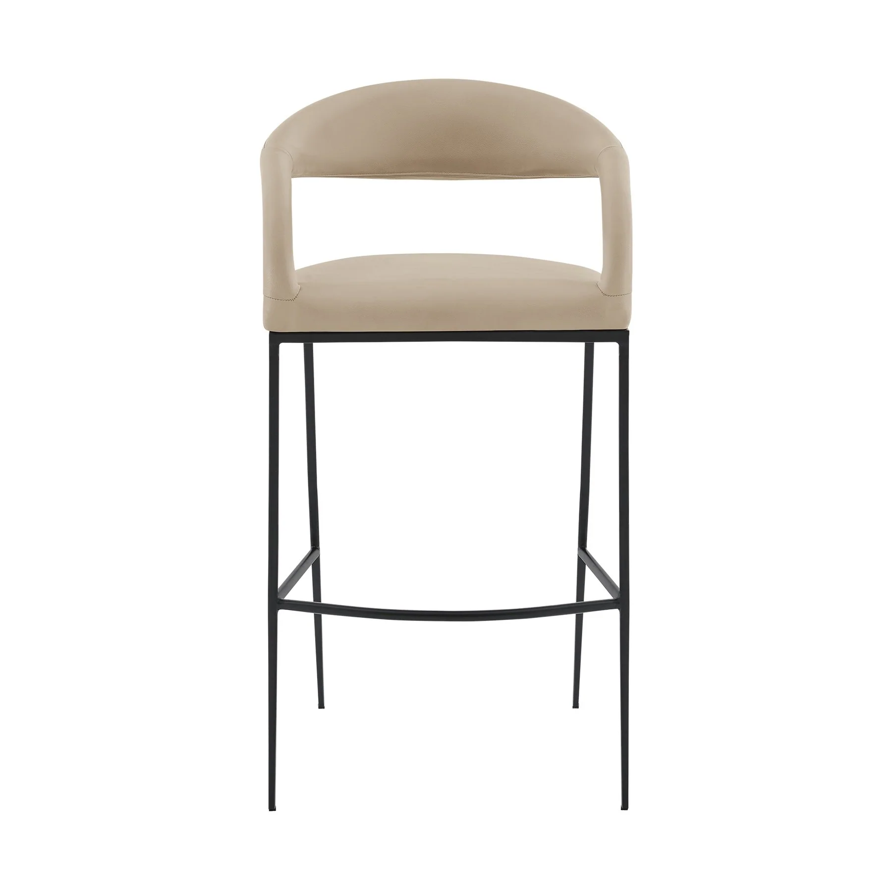 Ramona 30" Bar Stool with Matte Black Iron and Beige Faux Leather - Image 2