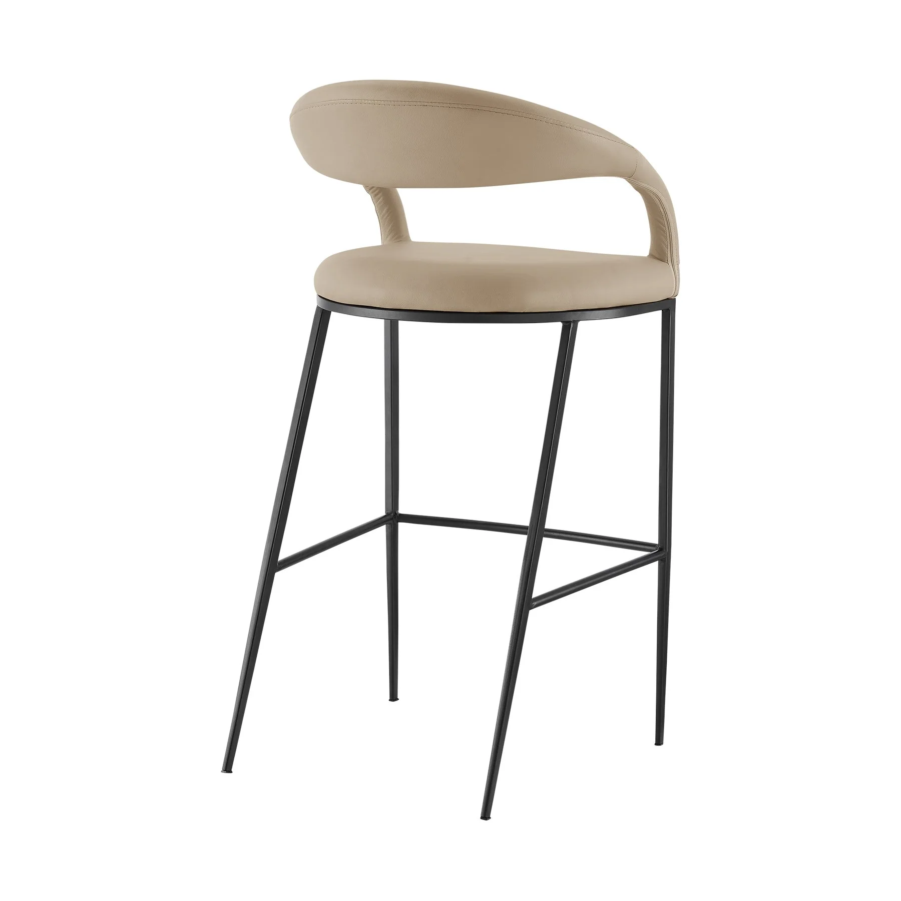 Ramona 30" Bar Stool with Matte Black Iron and Beige Faux Leather - Image 3