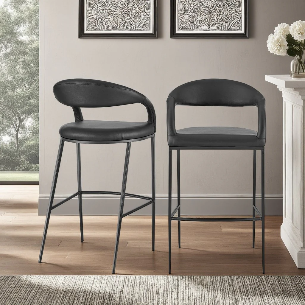 Ramona 30" Bar Stool with Matte Black Iron and Black Faux Leather - Image 10