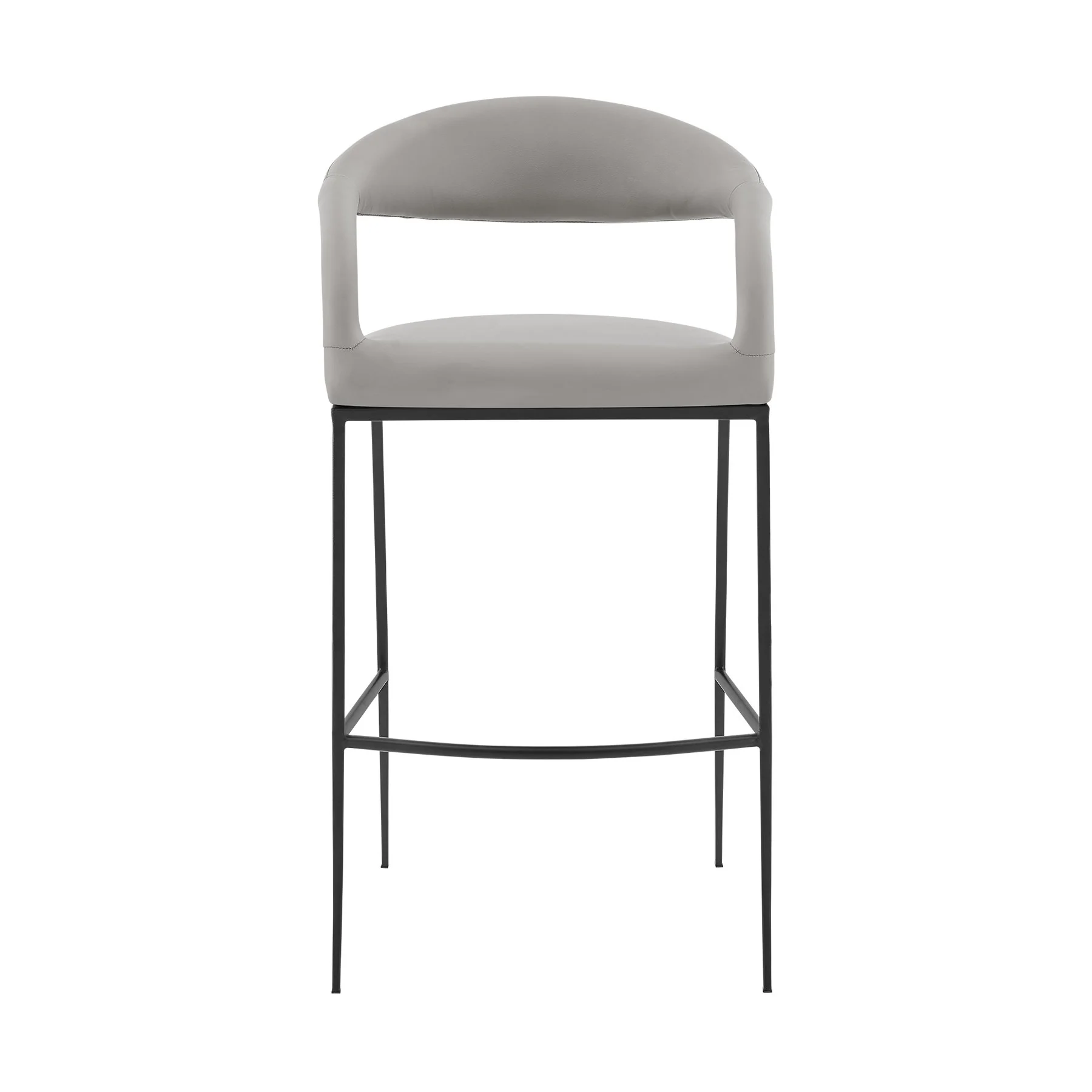 Ramona 30" Bar Stool with Matte Black Iron and Light Gray Leather - Image 2