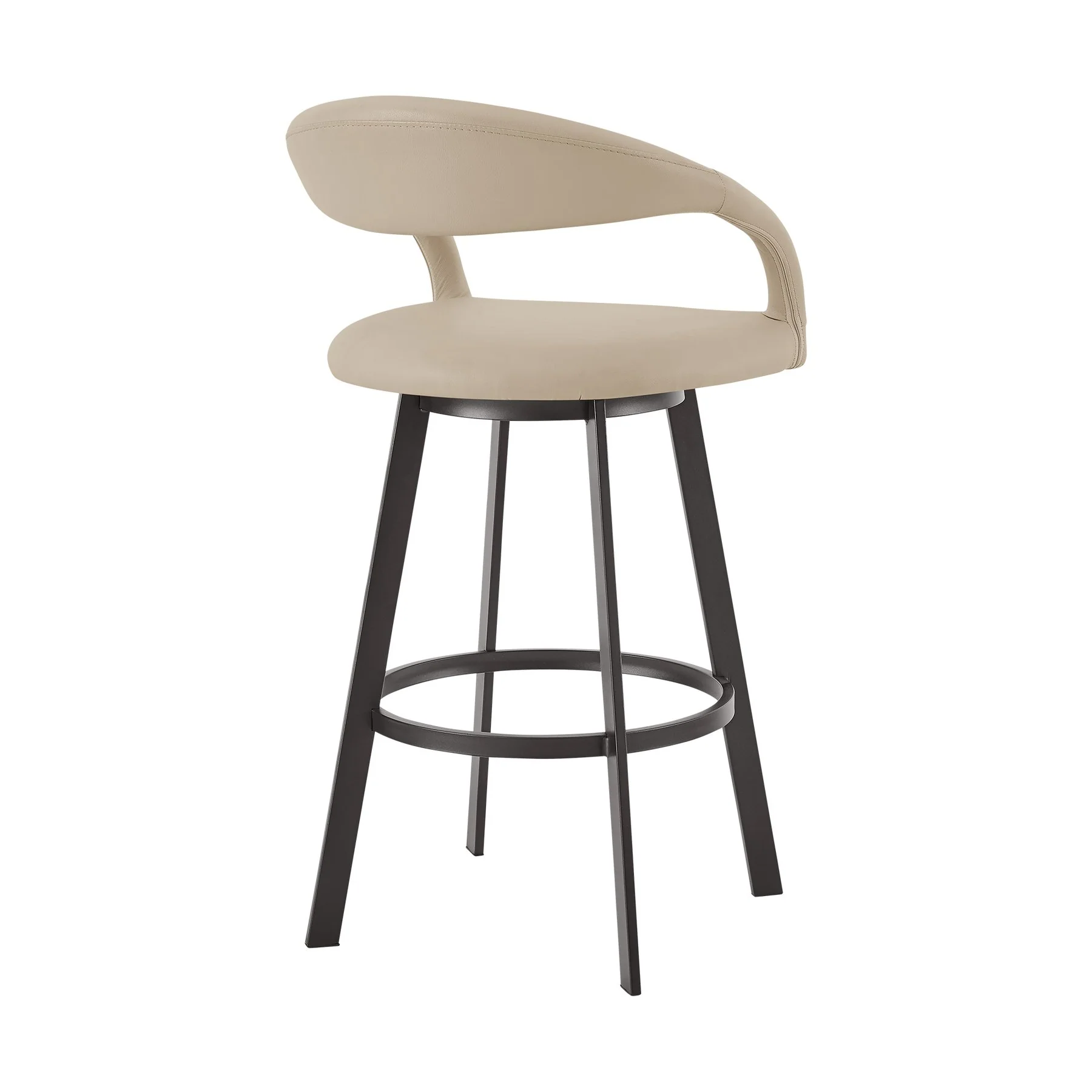 Ramona 30" Swivel Bar Stool with Matte Black Iron and Beige Faux Leather - Image 3