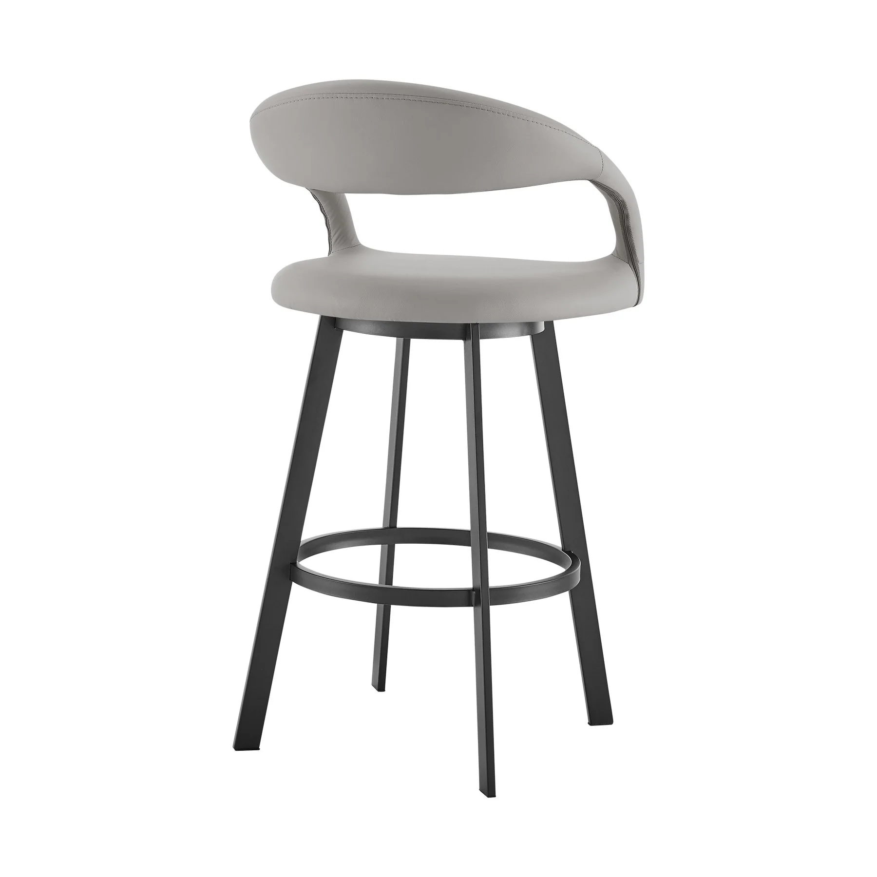 Ramona 30" Swivel Bar Stool with Matte Black Iron and Light Gray Faux Leather - Image 3