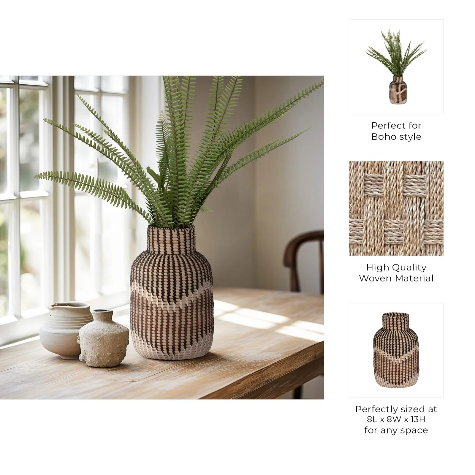 Rattan, 13"h Woven Vase, Multi - Image 9