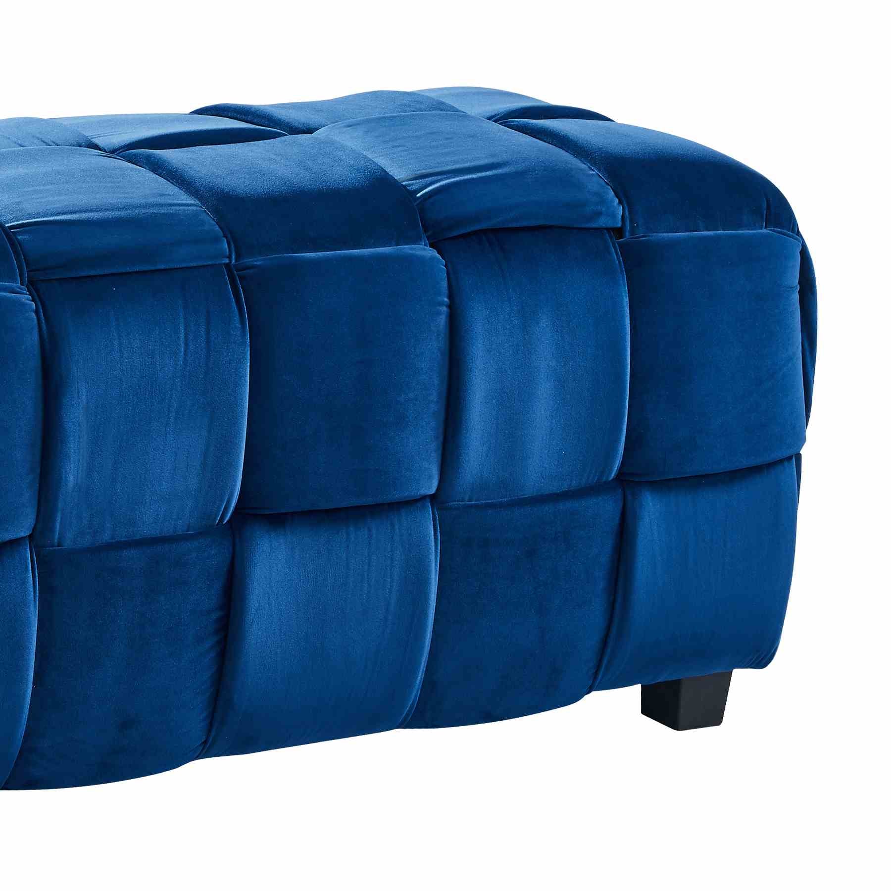 Raven Contemporary Long Ottoman in Blue Velvet - Image 2
