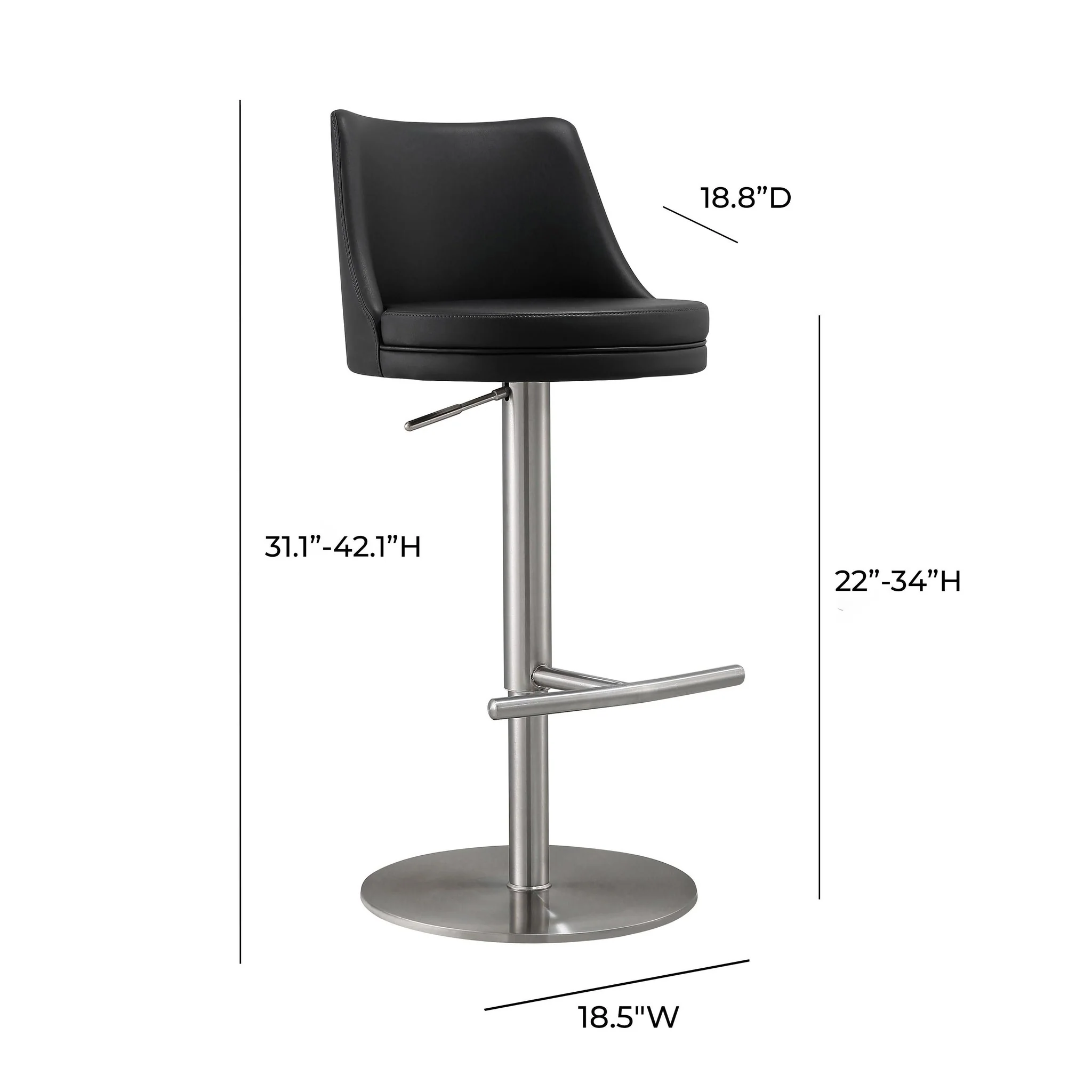 Reagan Black Performance Vegan Leather and Silver Adjustable Stool - Image 8