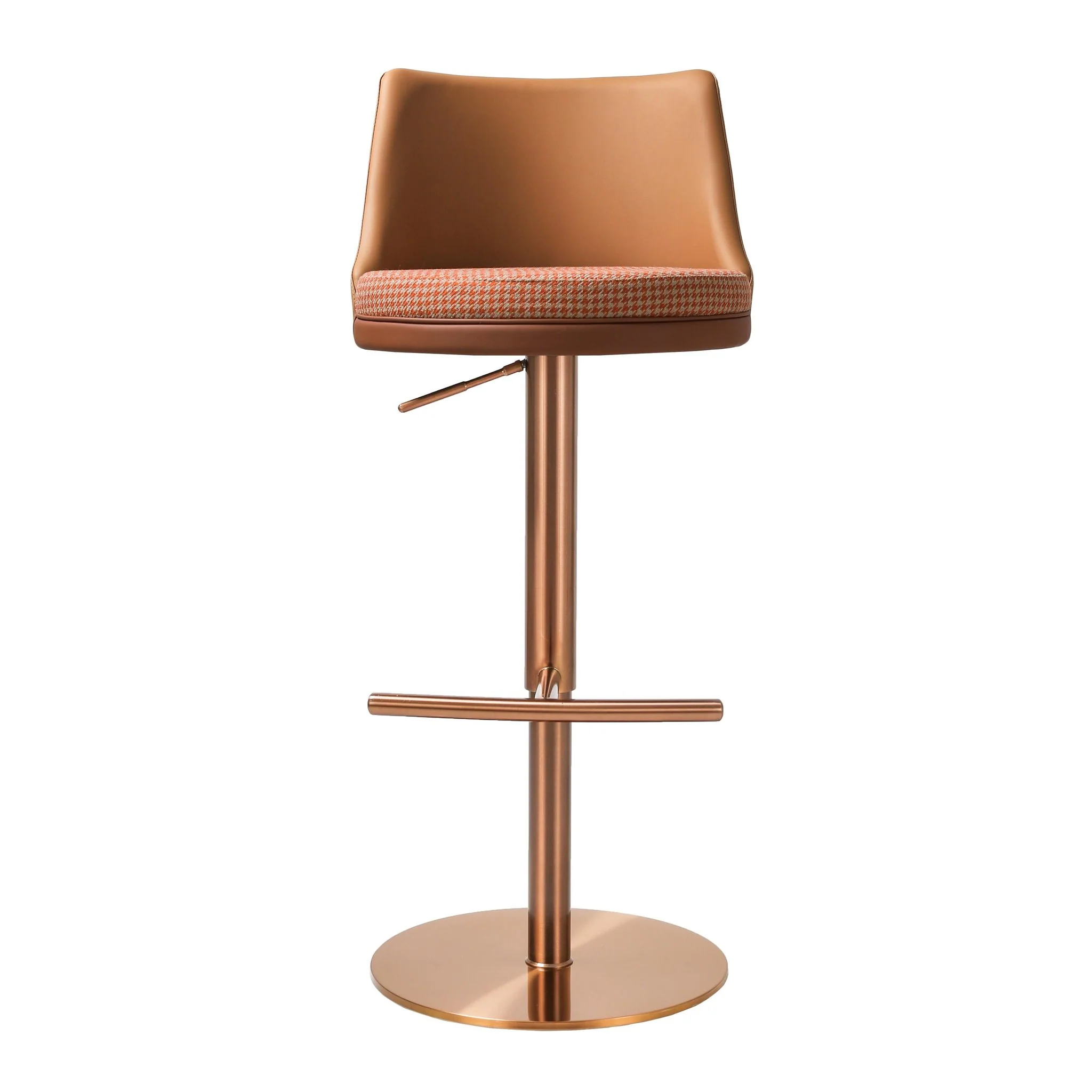 Reagan Cafe Au Lait Performance Vegan Leather and Houndstooth Adjustable Swivel Stool - Image 3