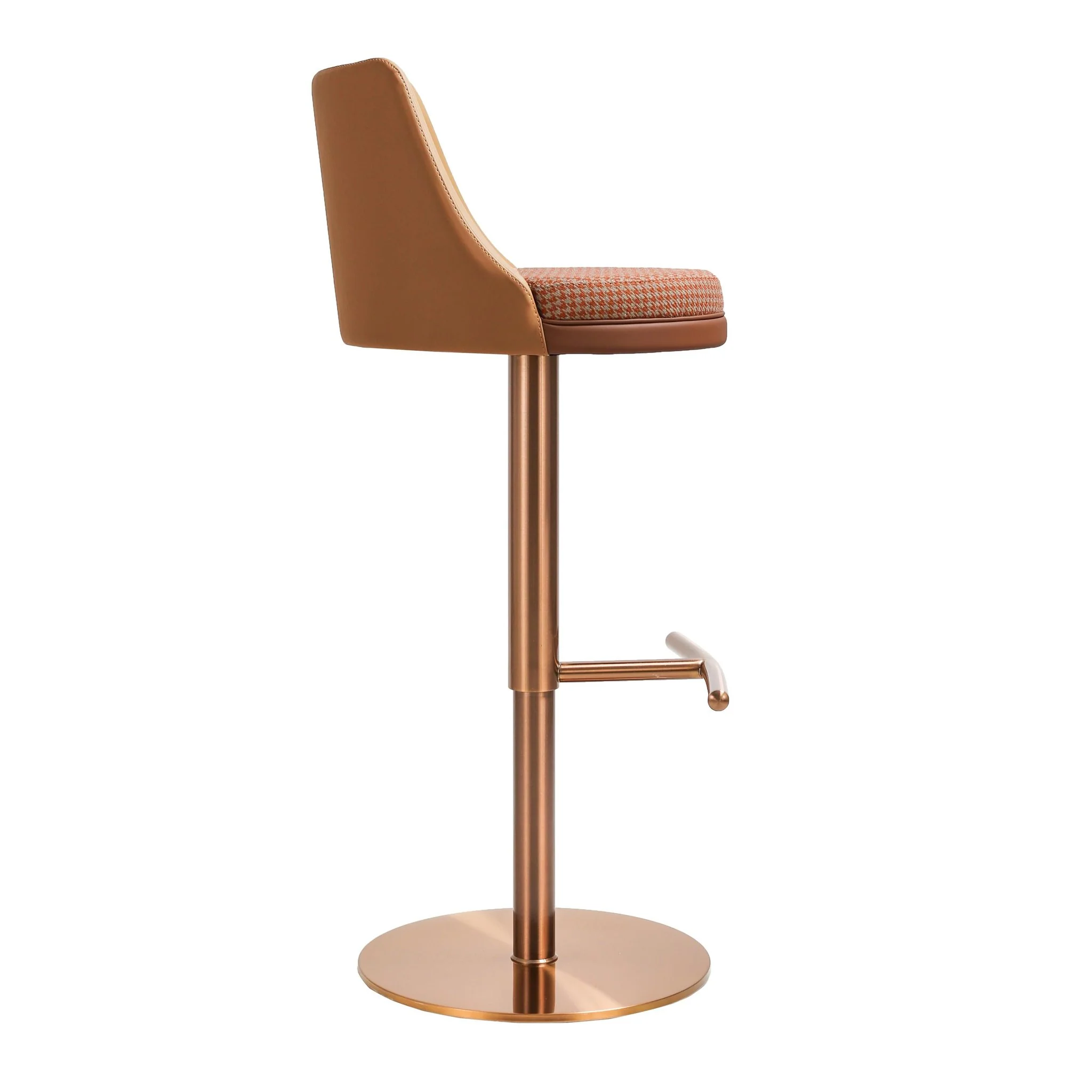 Reagan Cafe Au Lait Performance Vegan Leather and Houndstooth Adjustable Swivel Stool - Image 5