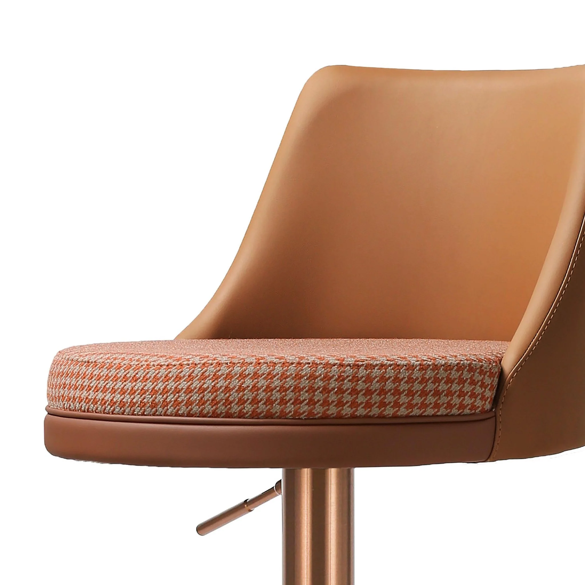 Reagan Cafe Au Lait Performance Vegan Leather and Houndstooth Adjustable Swivel Stool - Image 6