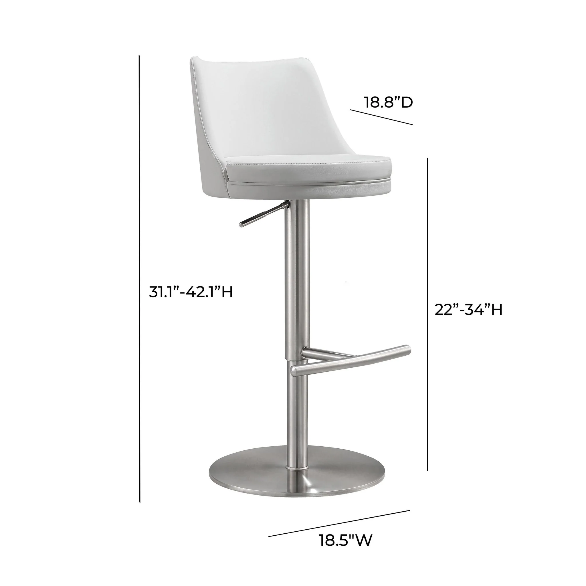Reagan White Performance Vegan Leather and Silver Adjustable Stool - Image 8