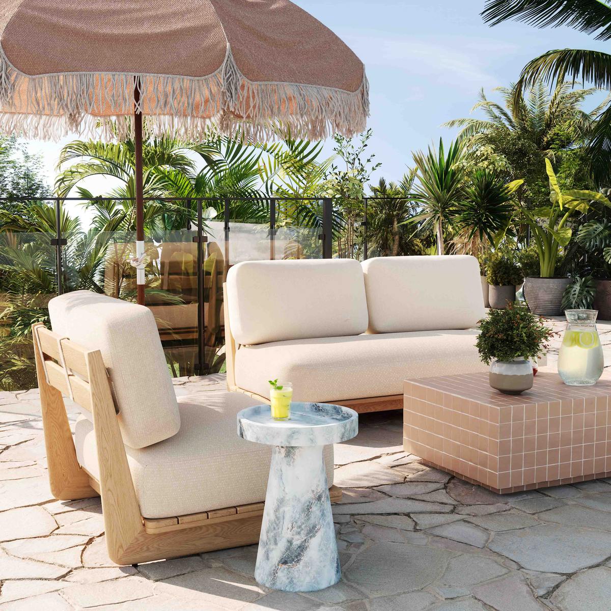 Reavan Cream Outdoor Lounge Sofa - Image 2