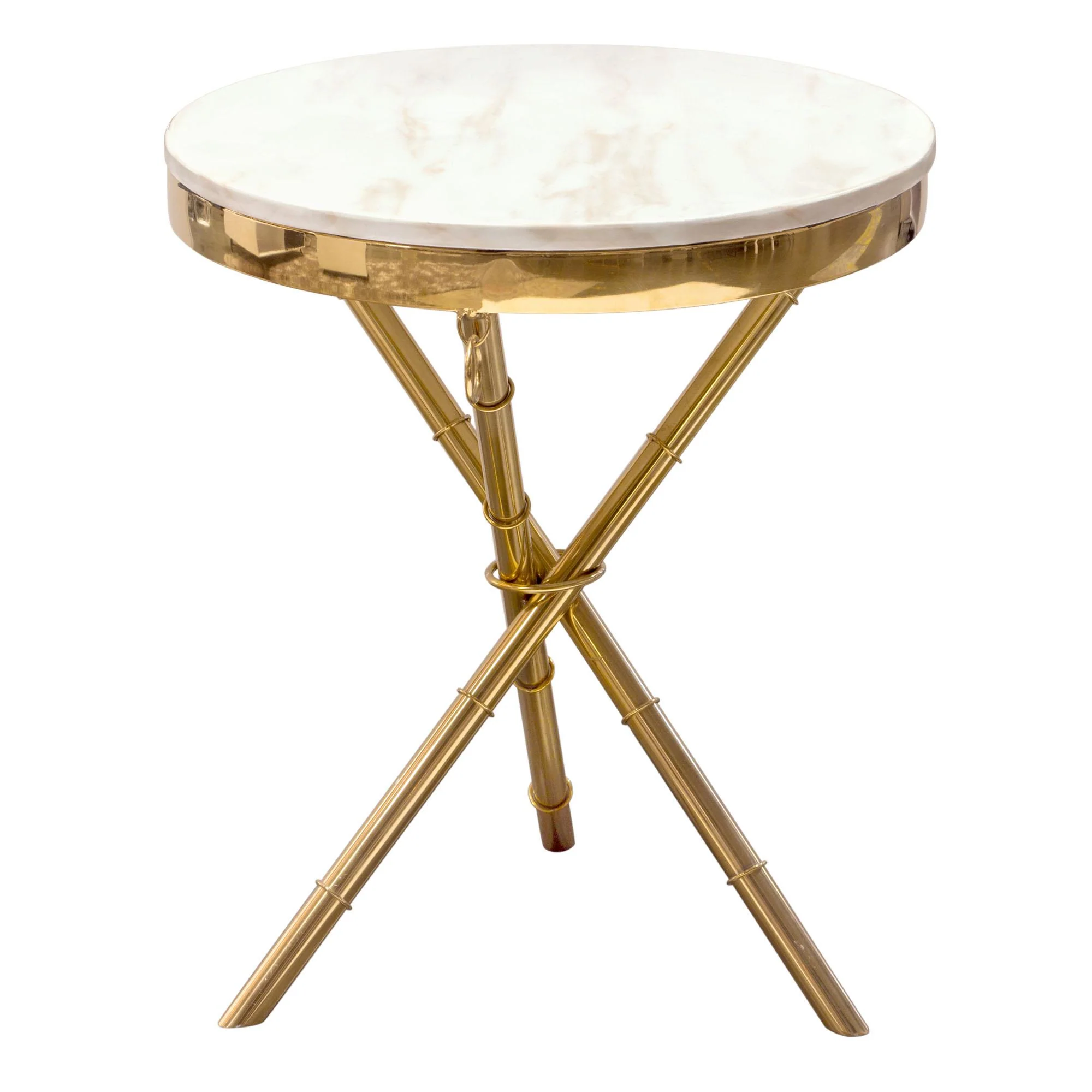 Reed Round Accent Table with White Marble Top and Gold Finished Metal Base by Diamond Sofa - Image 3