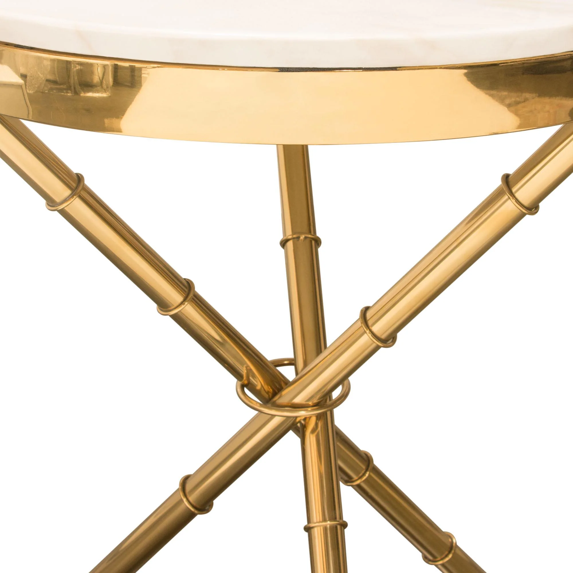 Reed Round Accent Table with White Marble Top and Gold Finished Metal Base by Diamond Sofa - Image 5