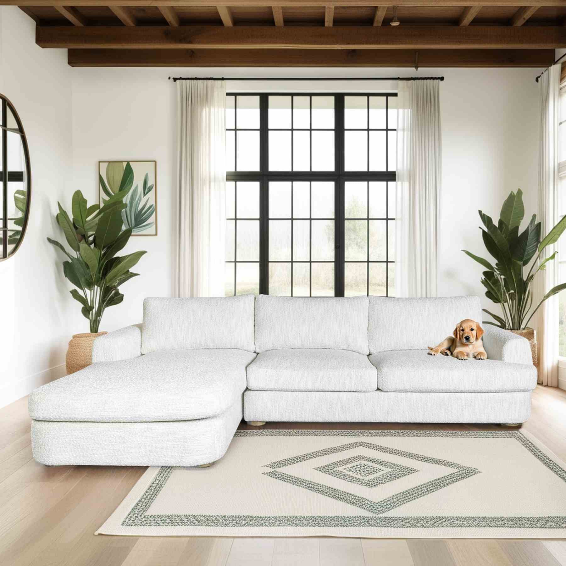 Reid 123 in. Left Arm Facing Rectangular Sectional Sofa in Snow Fleck Fabric with Round Arms - Image 9