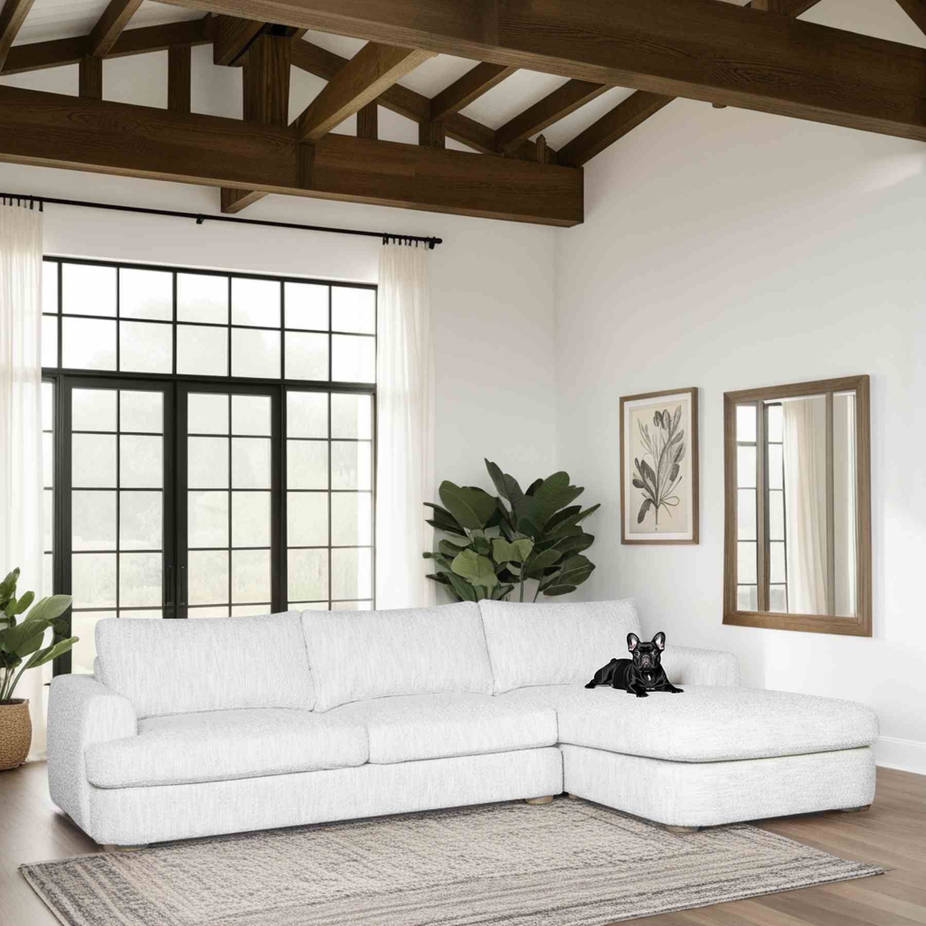 Reid 123 in. Right Arm Facing  Rectangular Sectional Sofa in Snow Fleck Fabric with Round Arms - Image 8