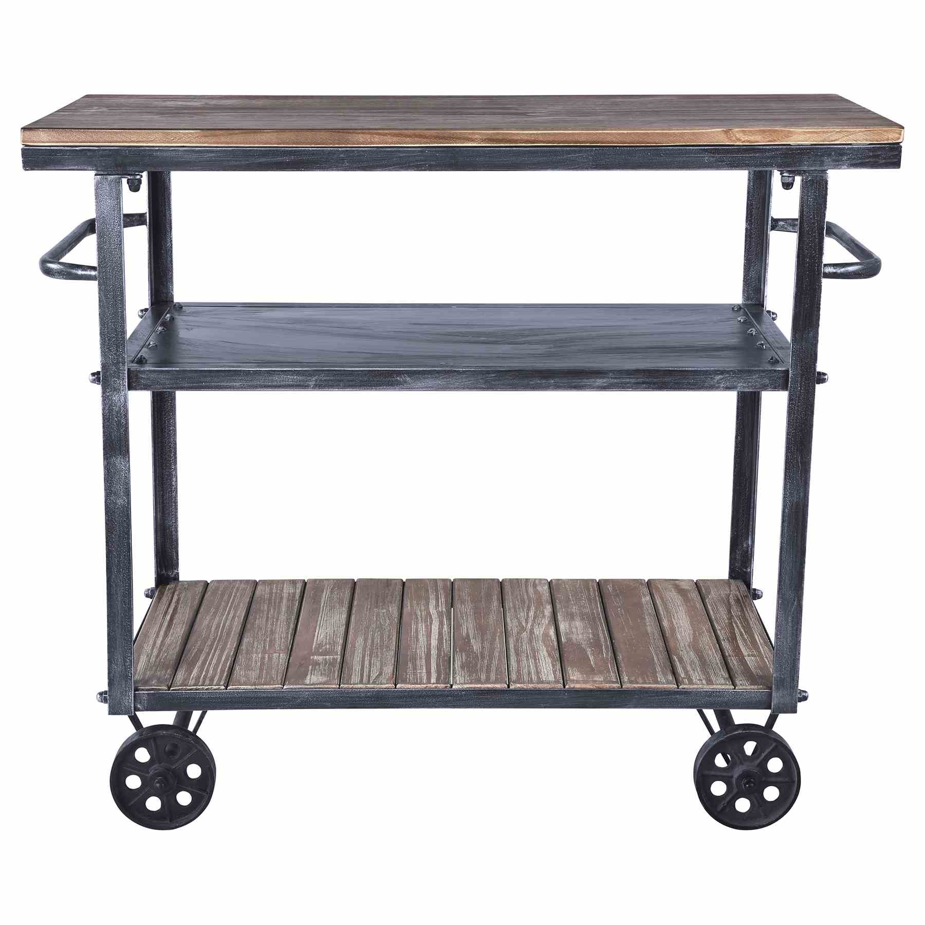 Reign Industrial Kitchen Cart in Industrial Gray and Pine Wood - Image 2