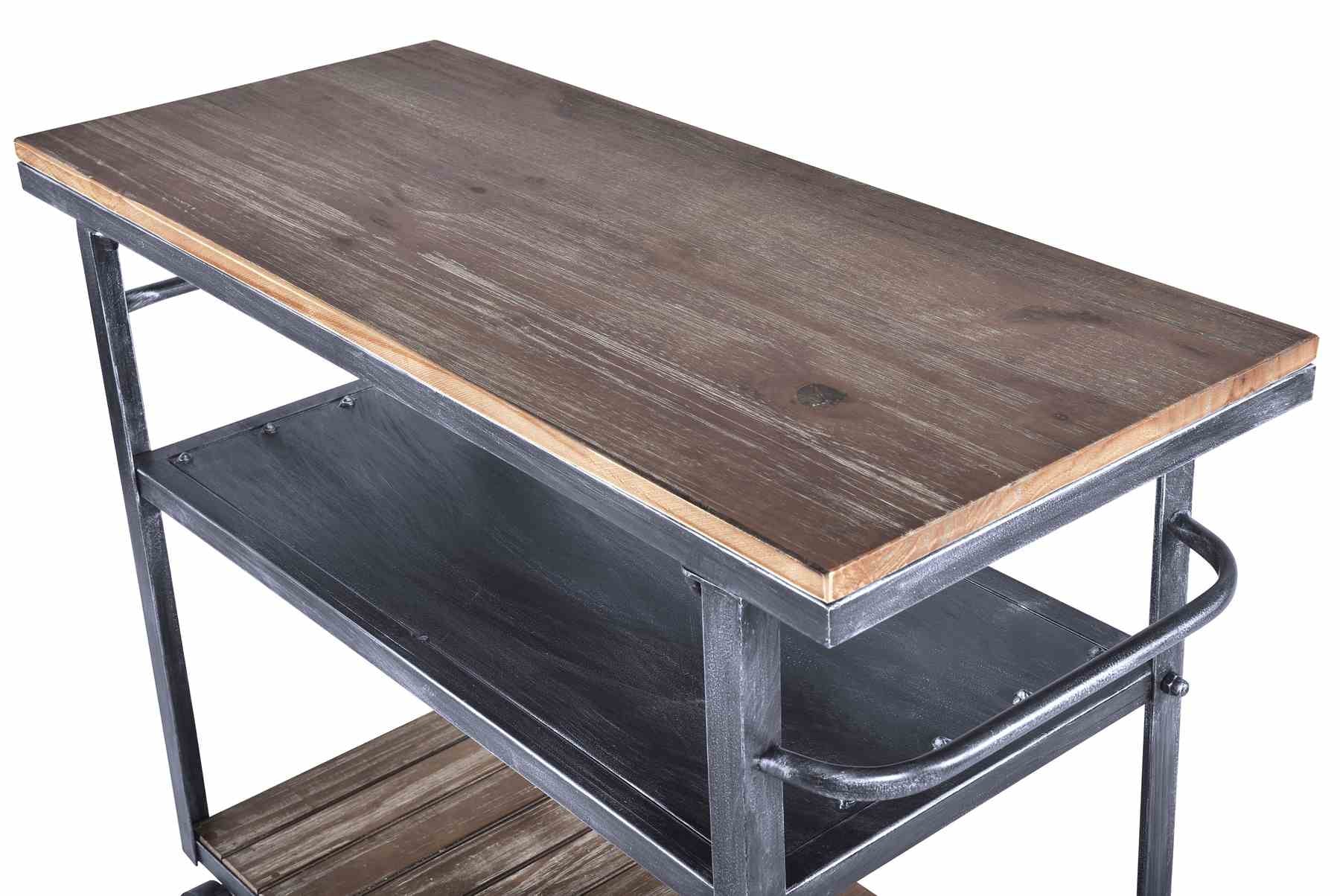 Reign Industrial Kitchen Cart in Industrial Gray and Pine Wood - Image 3
