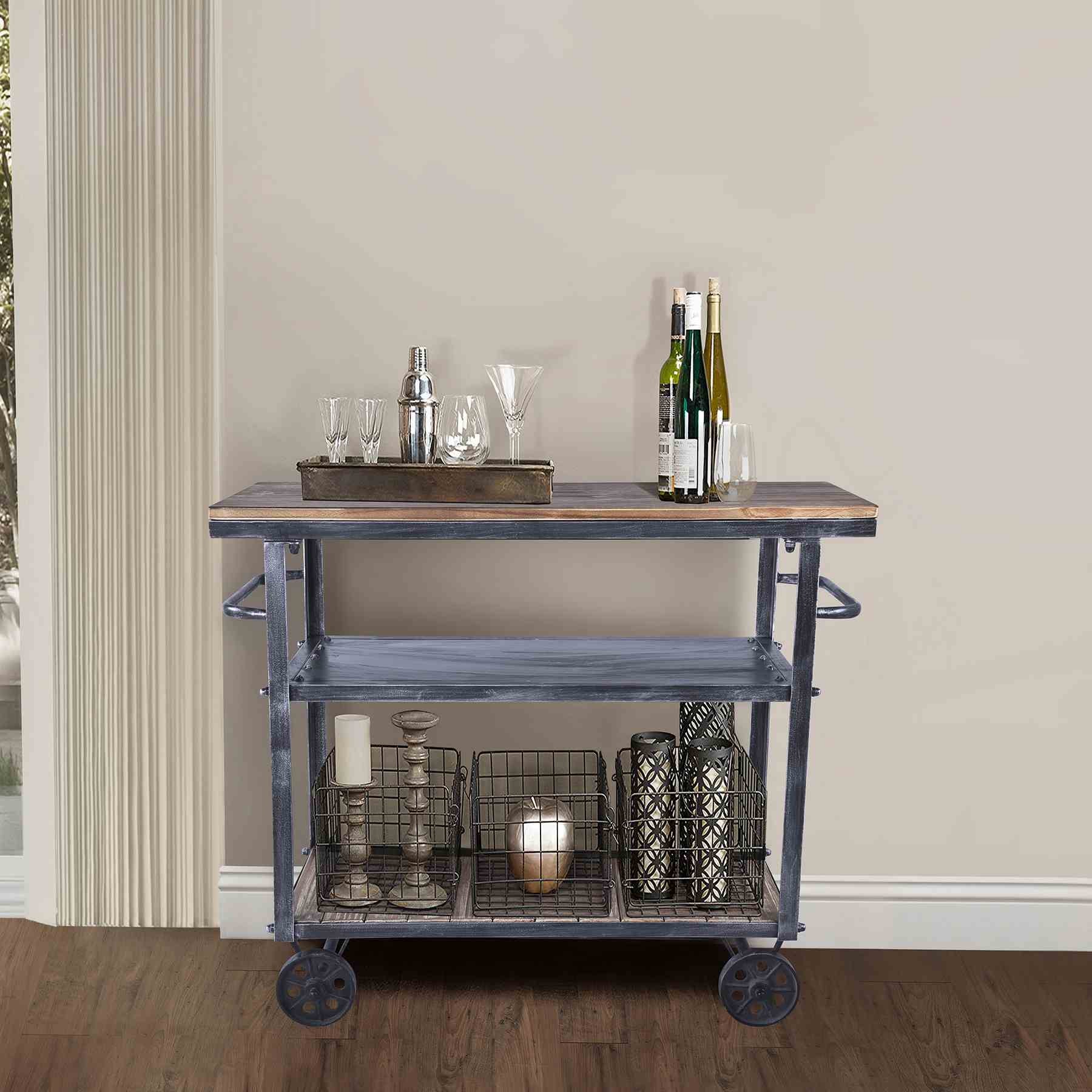Reign Industrial Kitchen Cart in Industrial Gray and Pine Wood - Image 5