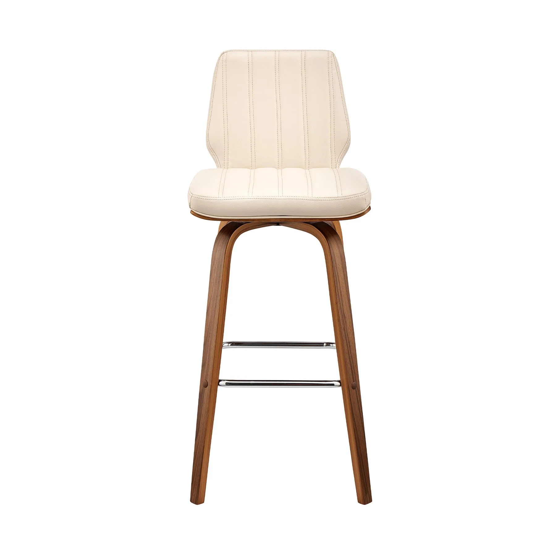 Renee 26" Swivel Cream Faux Leather and Walnut Wood Bar Stool - Image 2
