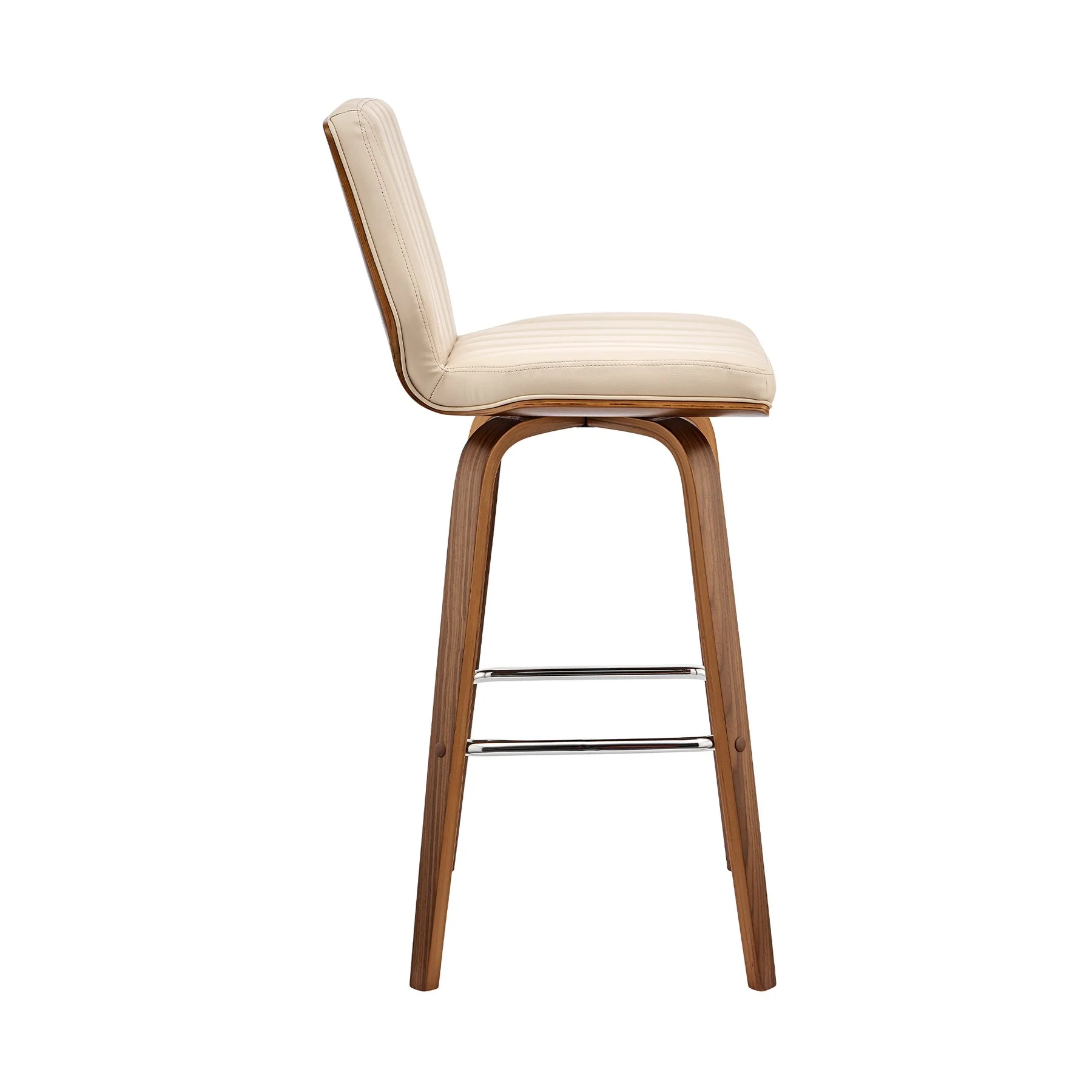 Renee 26" Swivel Cream Faux Leather and Walnut Wood Bar Stool - Image 3