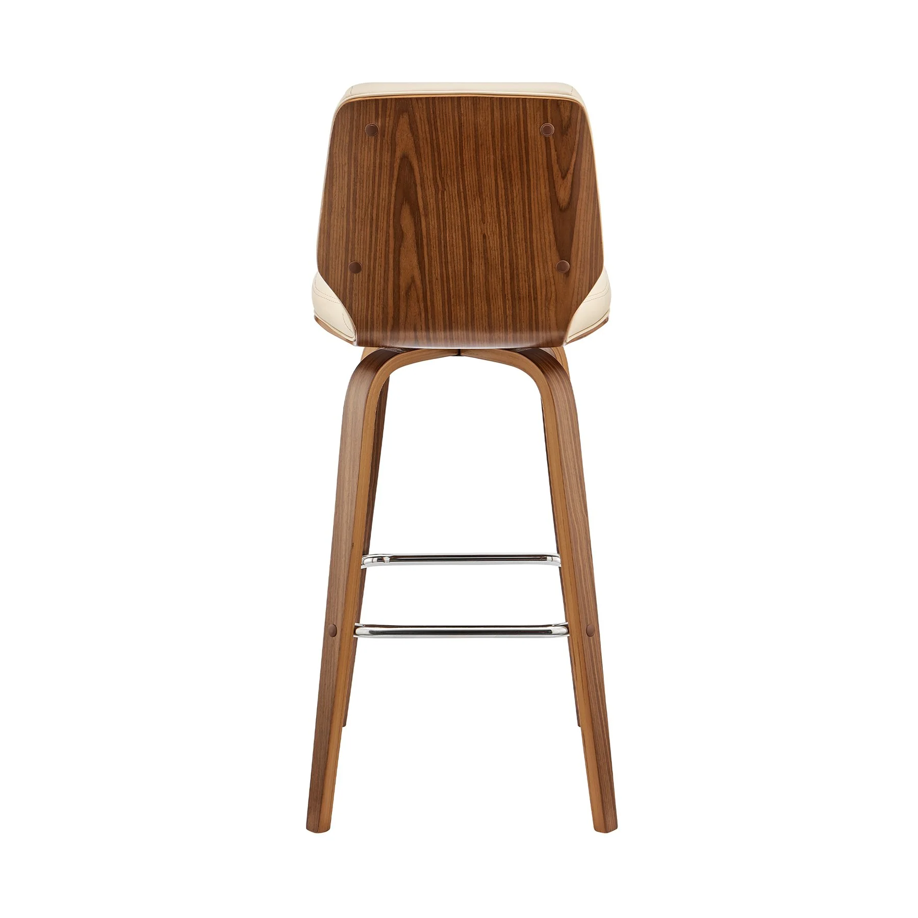 Renee 26" Swivel Cream Faux Leather and Walnut Wood Bar Stool - Image 5