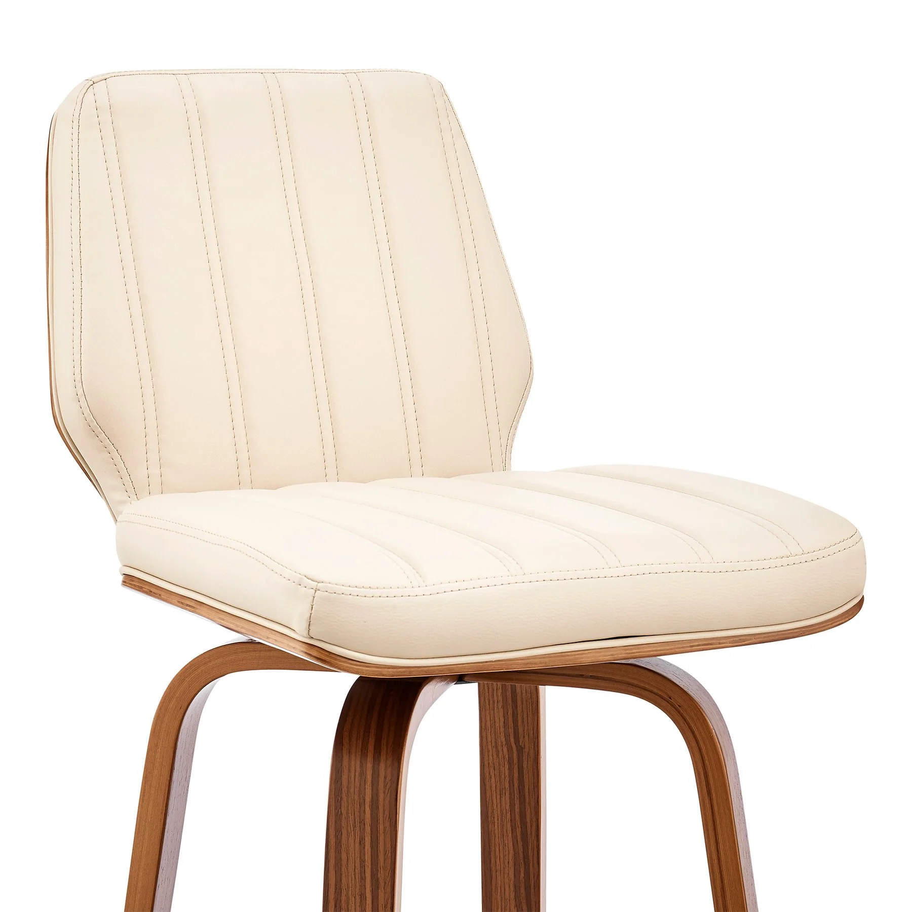 Renee 26" Swivel Cream Faux Leather and Walnut Wood Bar Stool - Image 6