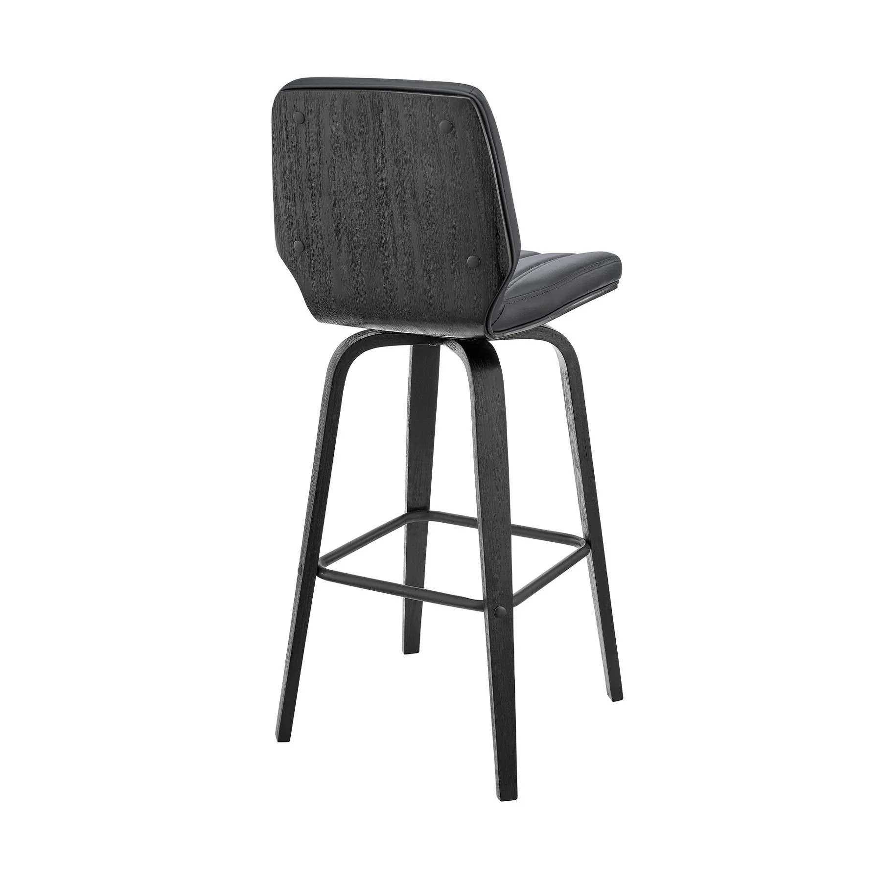 Renee 30" Swivel Gray Faux Leather and Black Wood Bar Stool - Image 4
