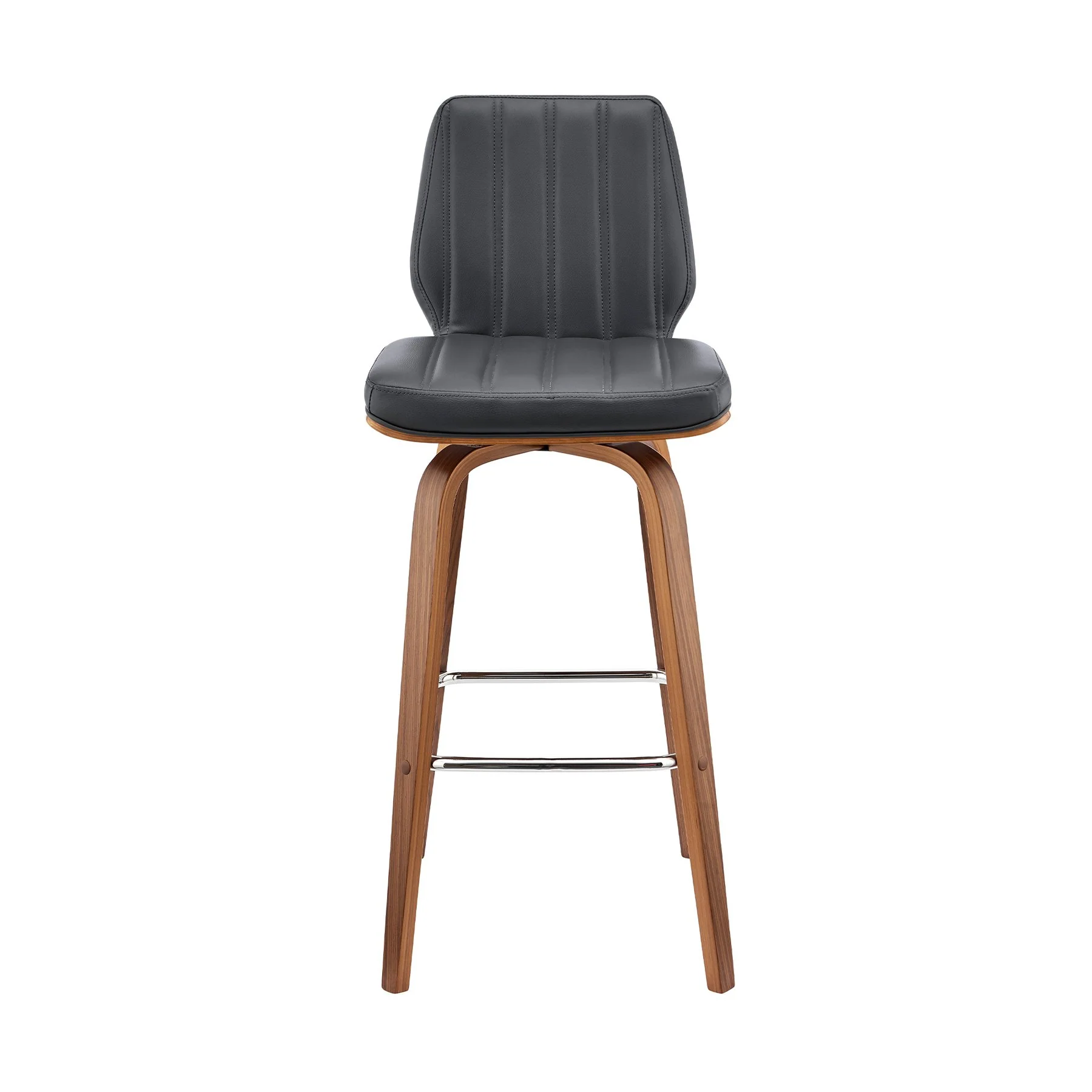 Renee 30" Swivel Gray Faux Leather and Walnut Wood Bar Stool - Image 2