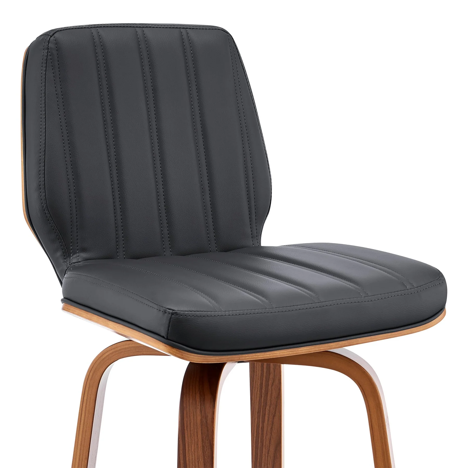 Renee 30" Swivel Gray Faux Leather and Walnut Wood Bar Stool - Image 6
