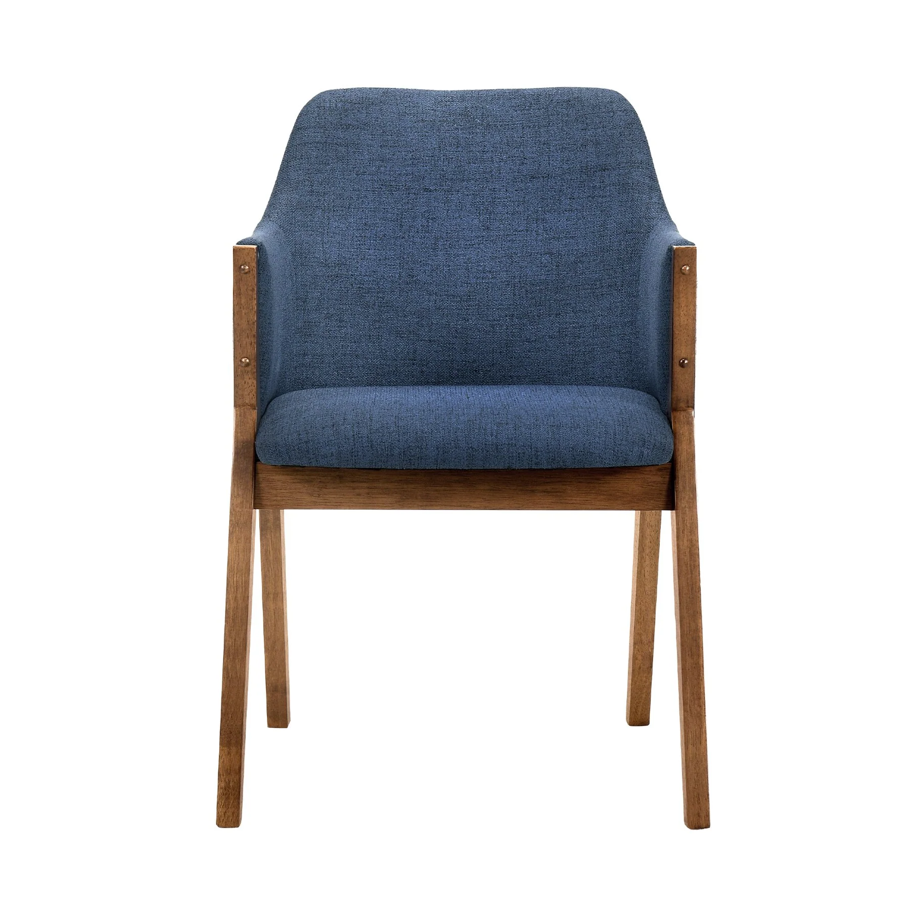 Renzo Blue Fabric and Walnut Wood Dining Side Chairs - Set of 2 - Image 3