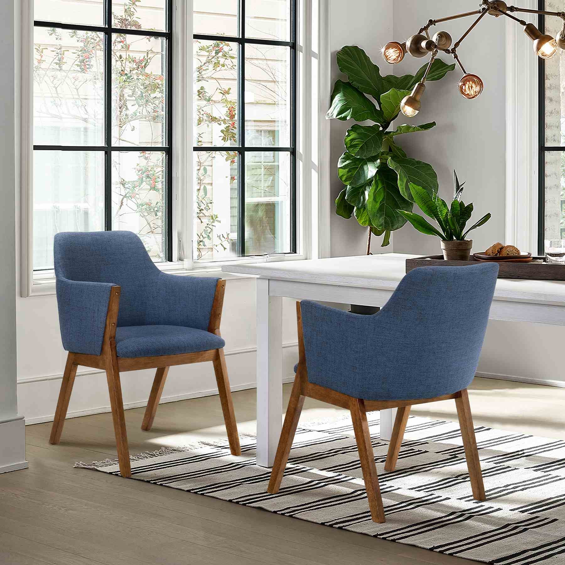 Renzo Blue Fabric and Walnut Wood Dining Side Chairs - Set of 2 - Image 8