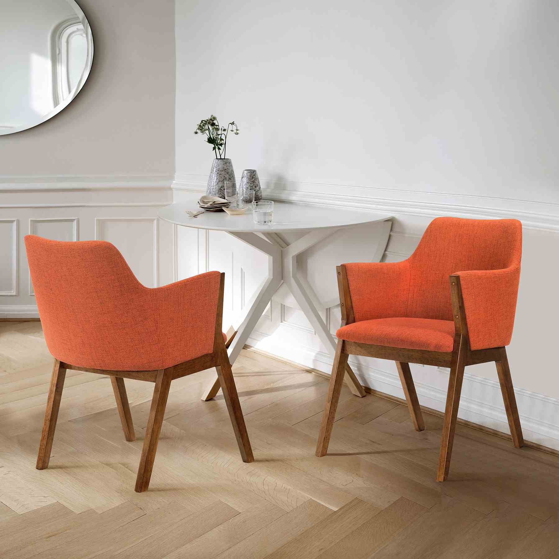 Renzo Orange Fabric and Walnut Wood Dining Side Chairs - Set of 2 - Image 8