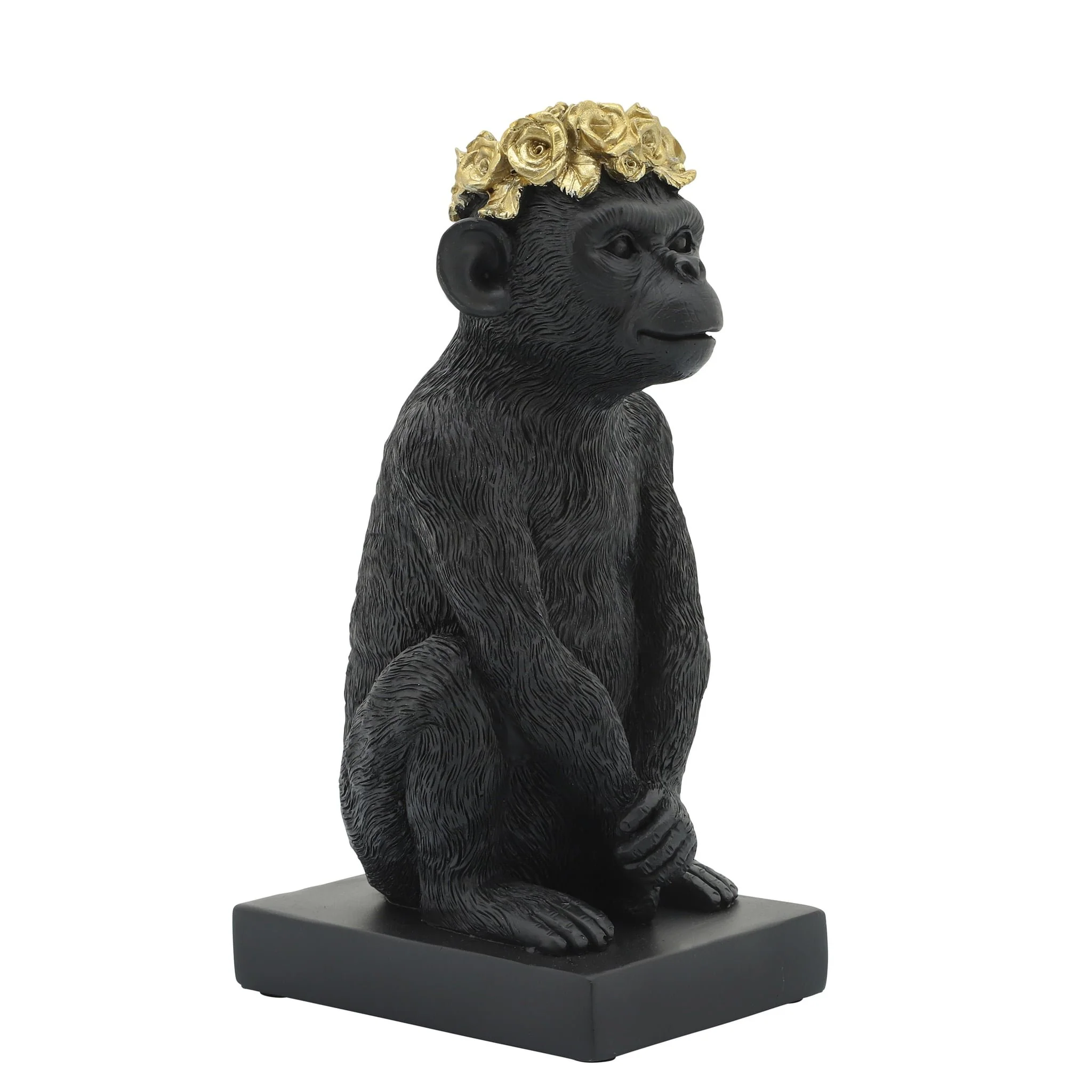 Res, 8" Monkey Flower Crown Figurine,  Blk/gld - Image 2