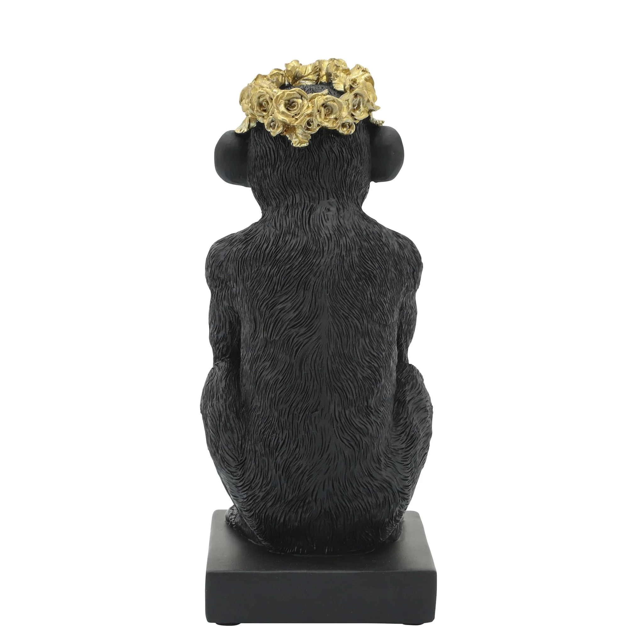 Res, 8" Monkey Flower Crown Figurine,  Blk/gld - Image 3