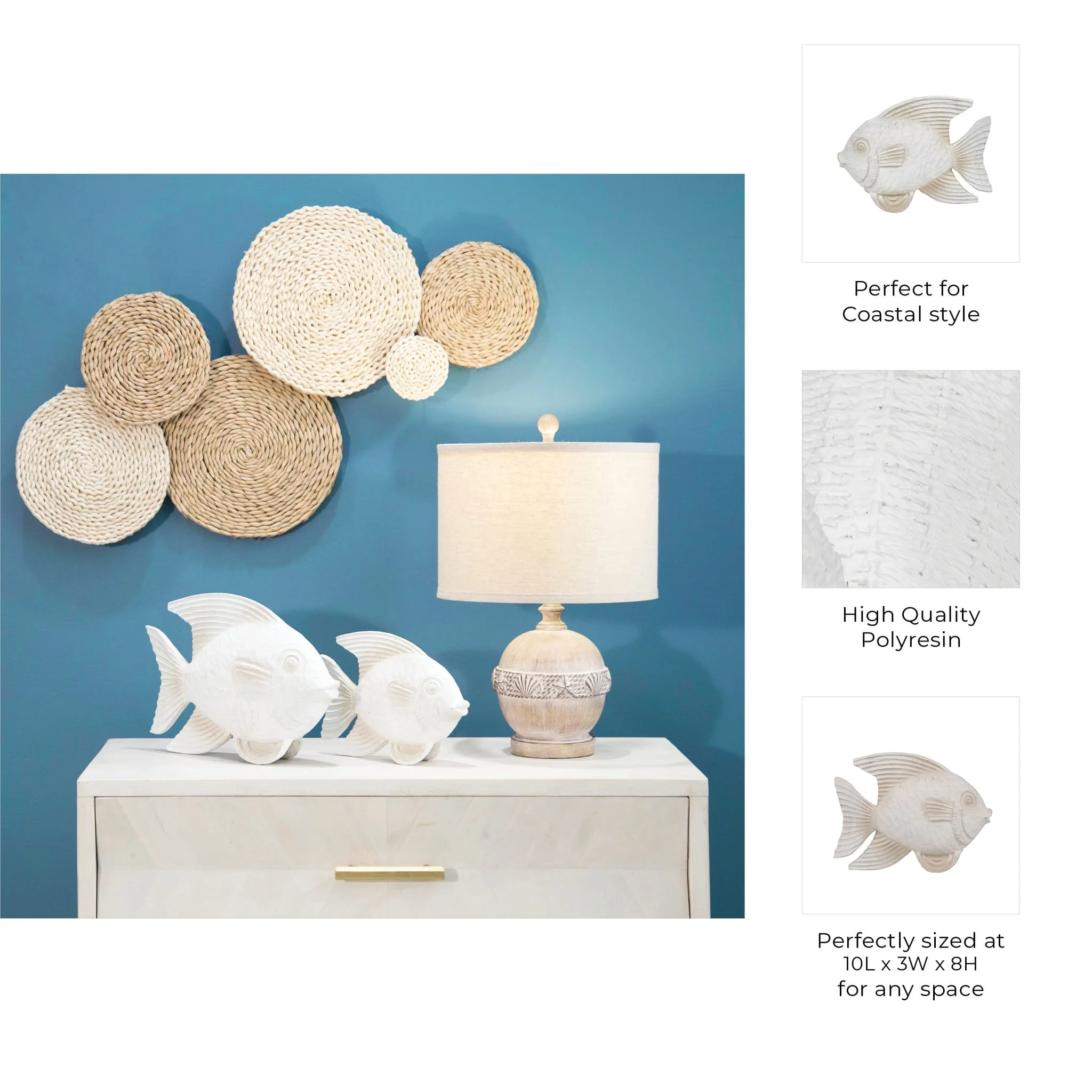 Resin 10" Fish Figurine, Whitewash - Image 9