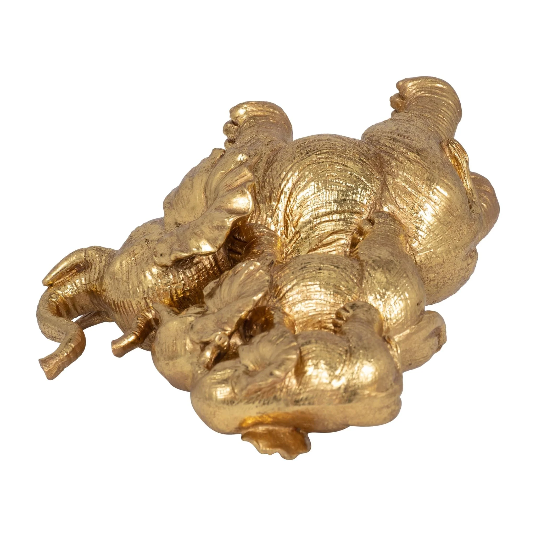 Resin, 10" Stacked Raised Trunk Elephants, Gold - Image 6