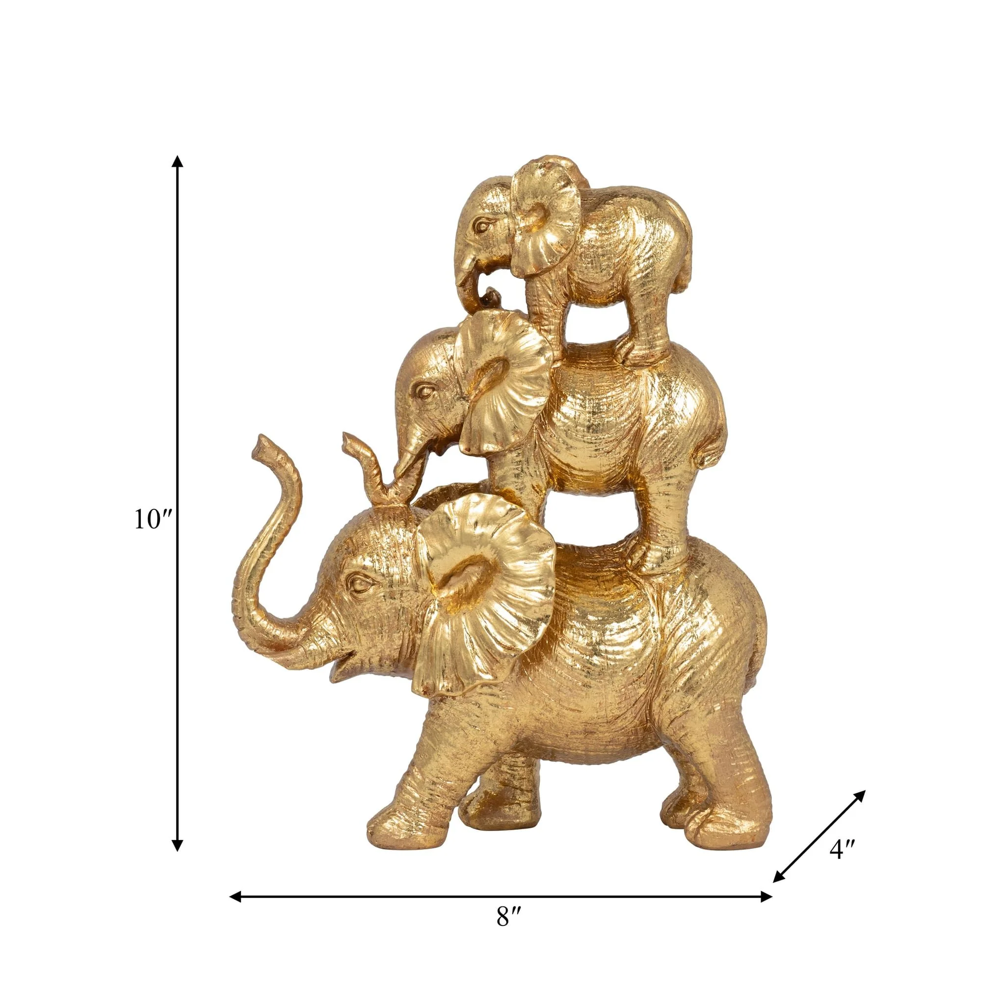 Resin, 10" Stacked Raised Trunk Elephants, Gold - Image 8