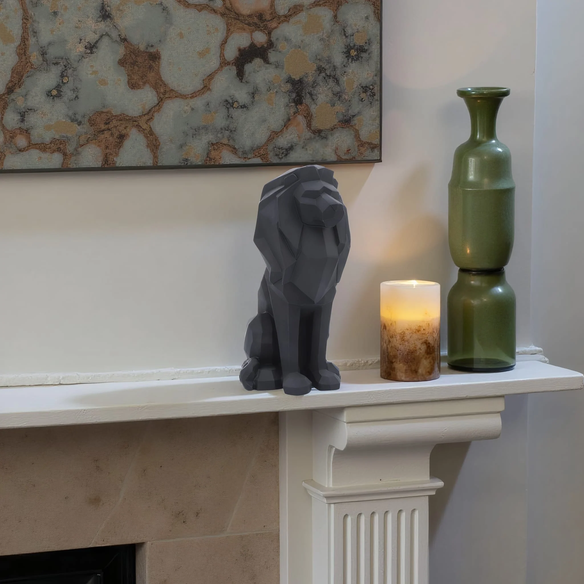 Resin 11"h Sitting Lion, Black - Image 10